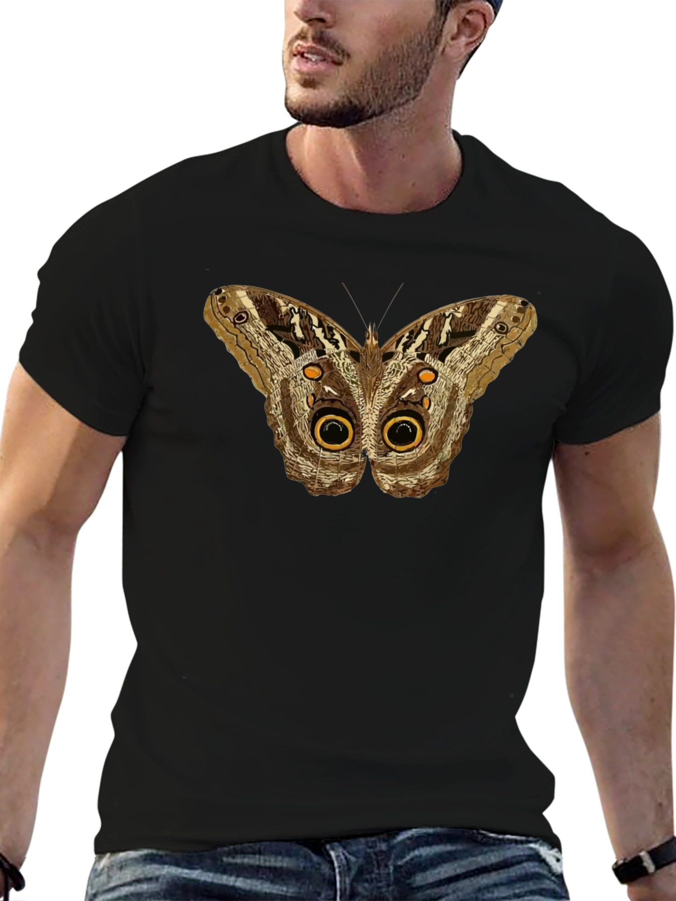 Butterfly Owl Eye Graphic Tee - Mens Black T-Shirt