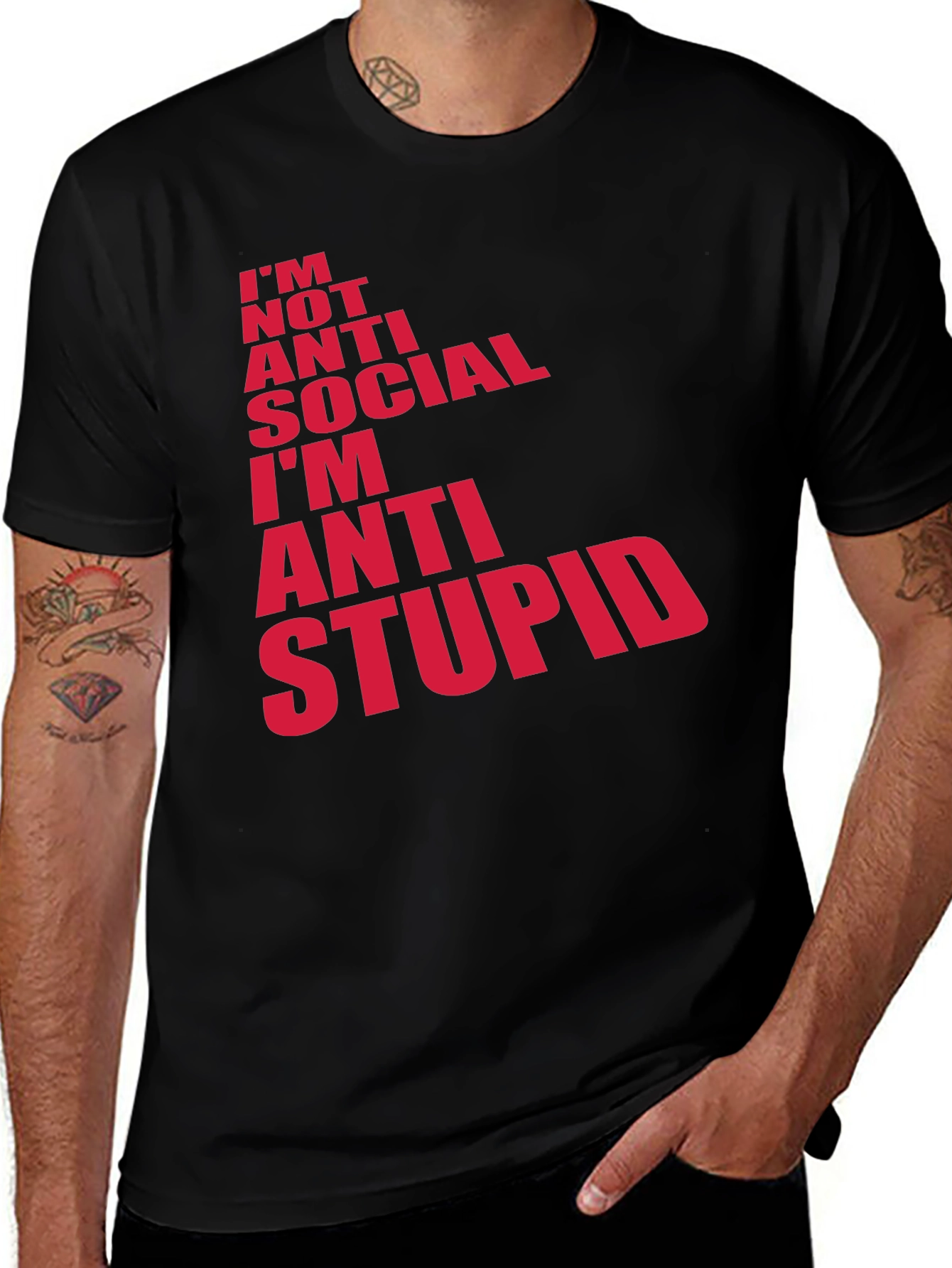 Anti Stupid Graphic Tee - Mens Black Cotton T-Shirt