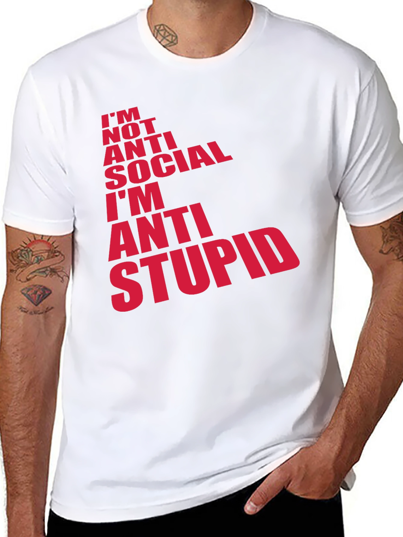 Anti Stupid Graphic Tee - Mens Black Cotton T-Shirt