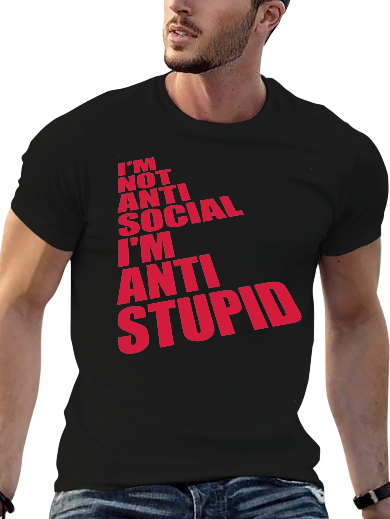 Anti Stupid Graphic Tee - Mens Black Cotton T-Shirt