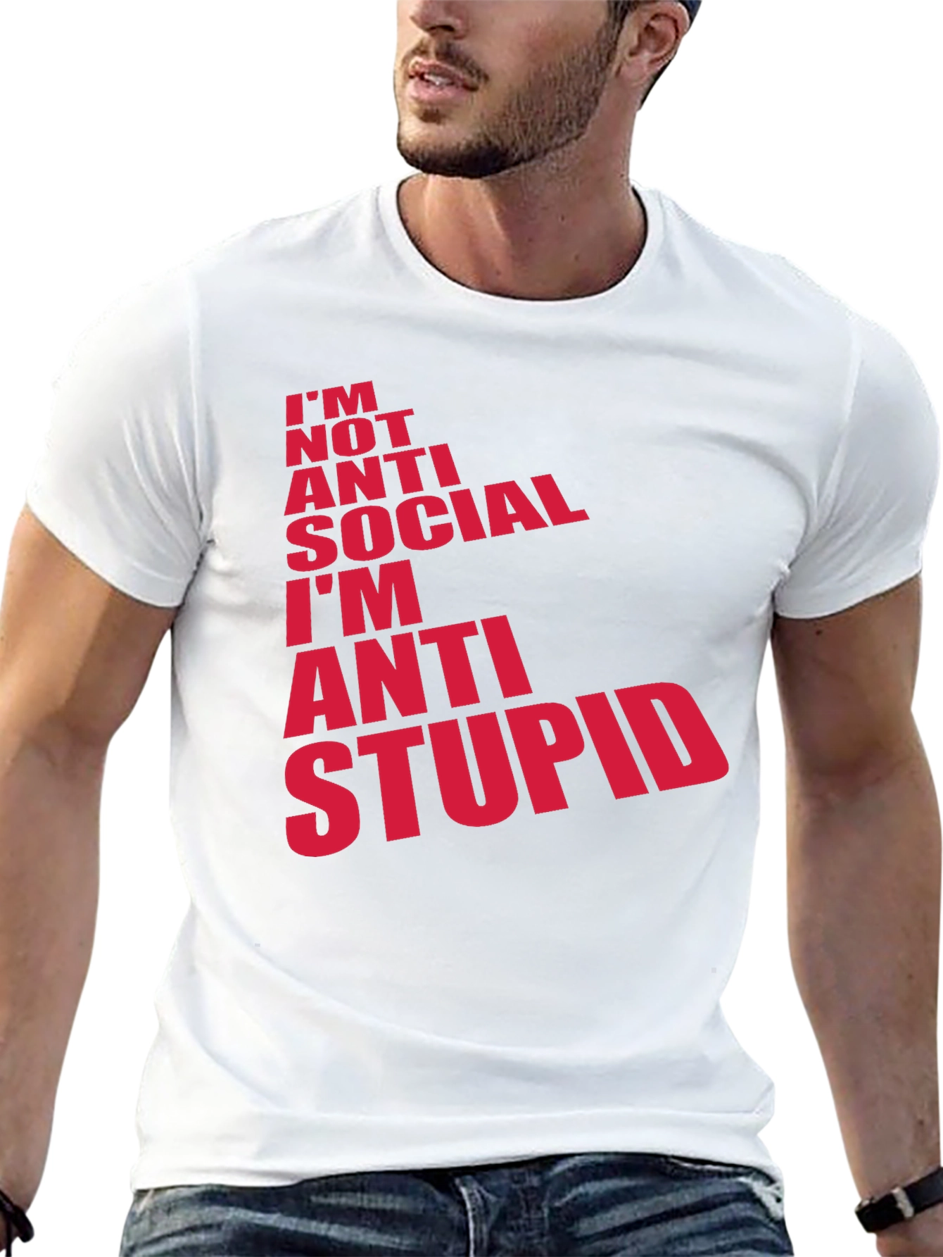 Anti Stupid Graphic Tee - Mens Black Cotton T-Shirt