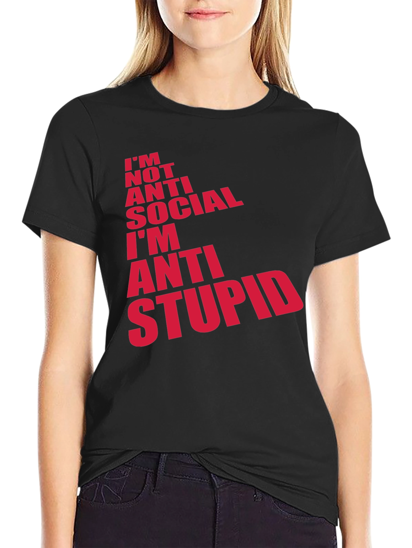 Anti Stupid Graphic Tee - Mens Black Cotton T-Shirt