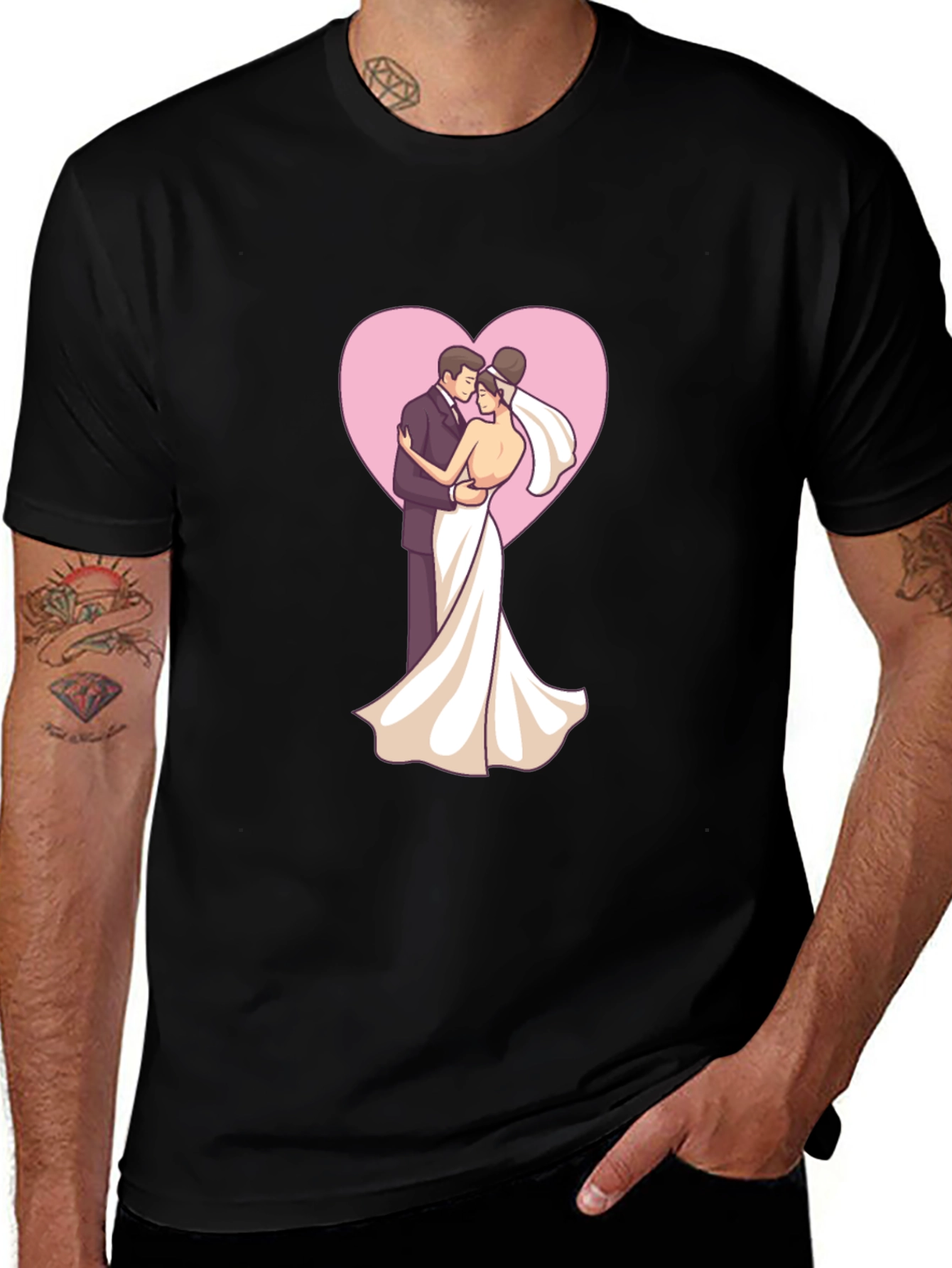 Bride & Groom Heart Tee - Black