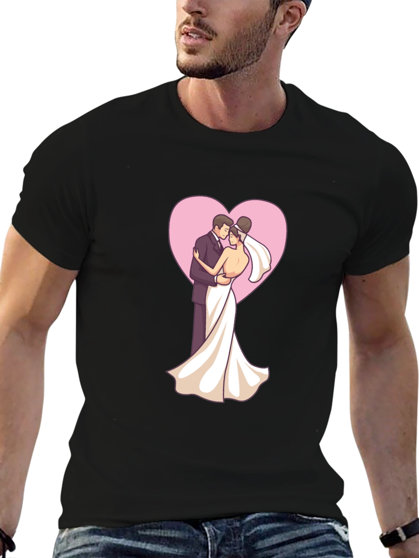 Bride & Groom Heart Tee - Black