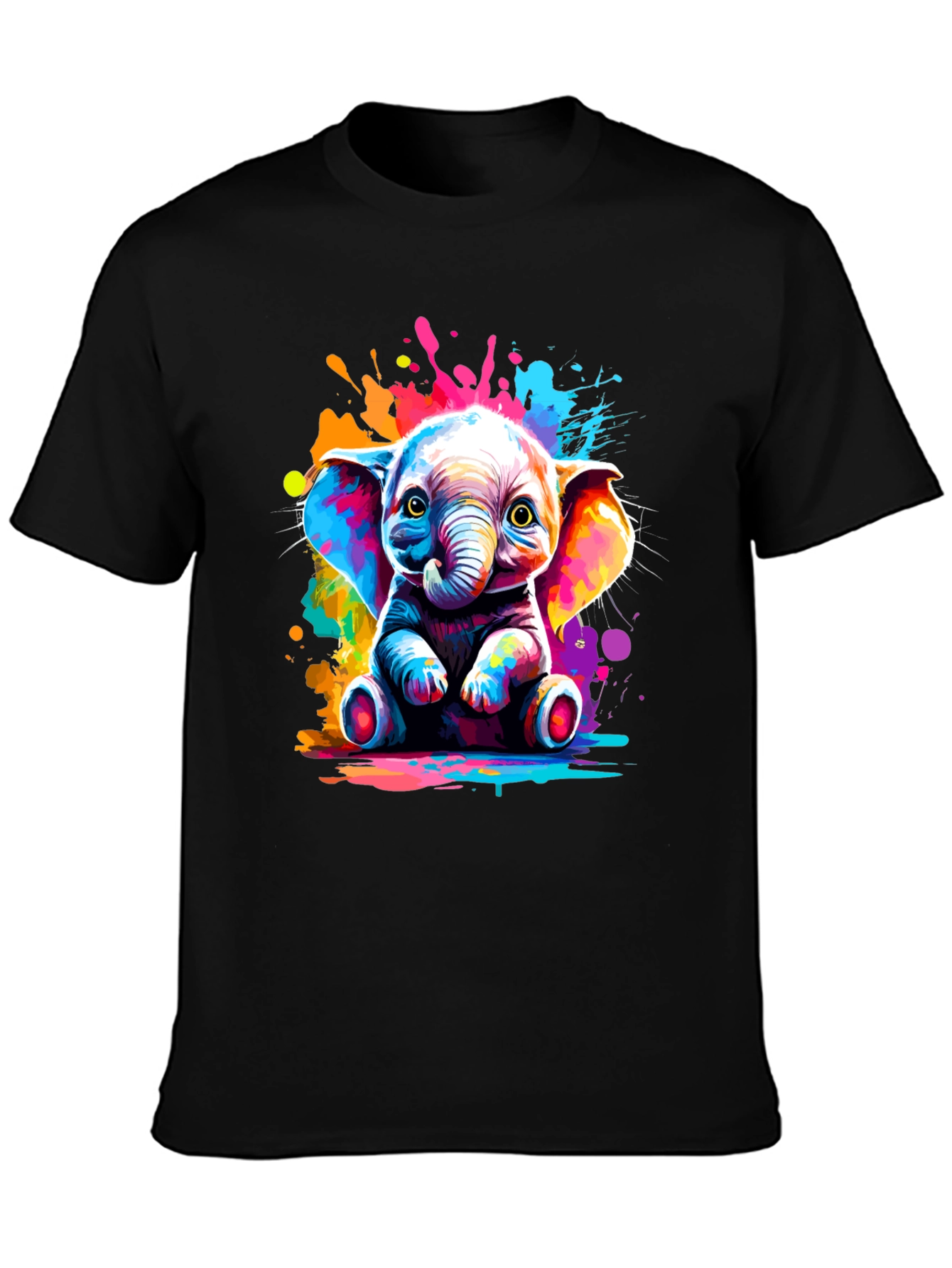 Vibrant Elephant Graphic Tee - Unisex Black T-Shirt