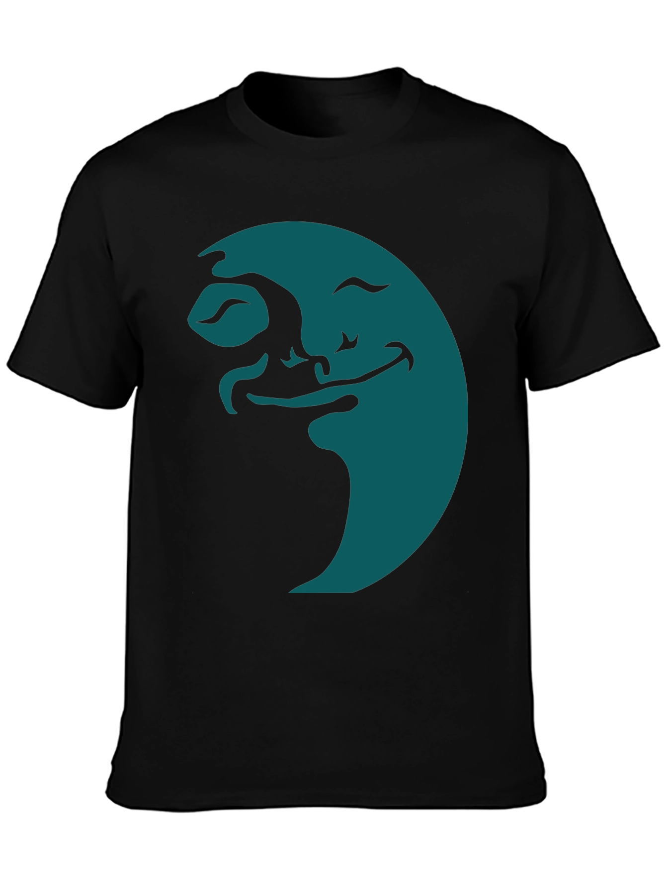 Smiling Moon Graphic Tee - Soft Black Cotton