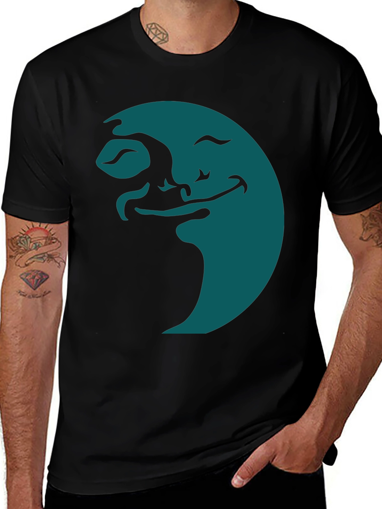 Smiling Moon Graphic Tee - Soft Black Cotton