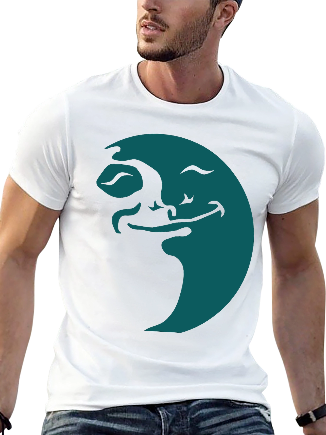 Smiling Moon Graphic Tee - Soft Black Cotton