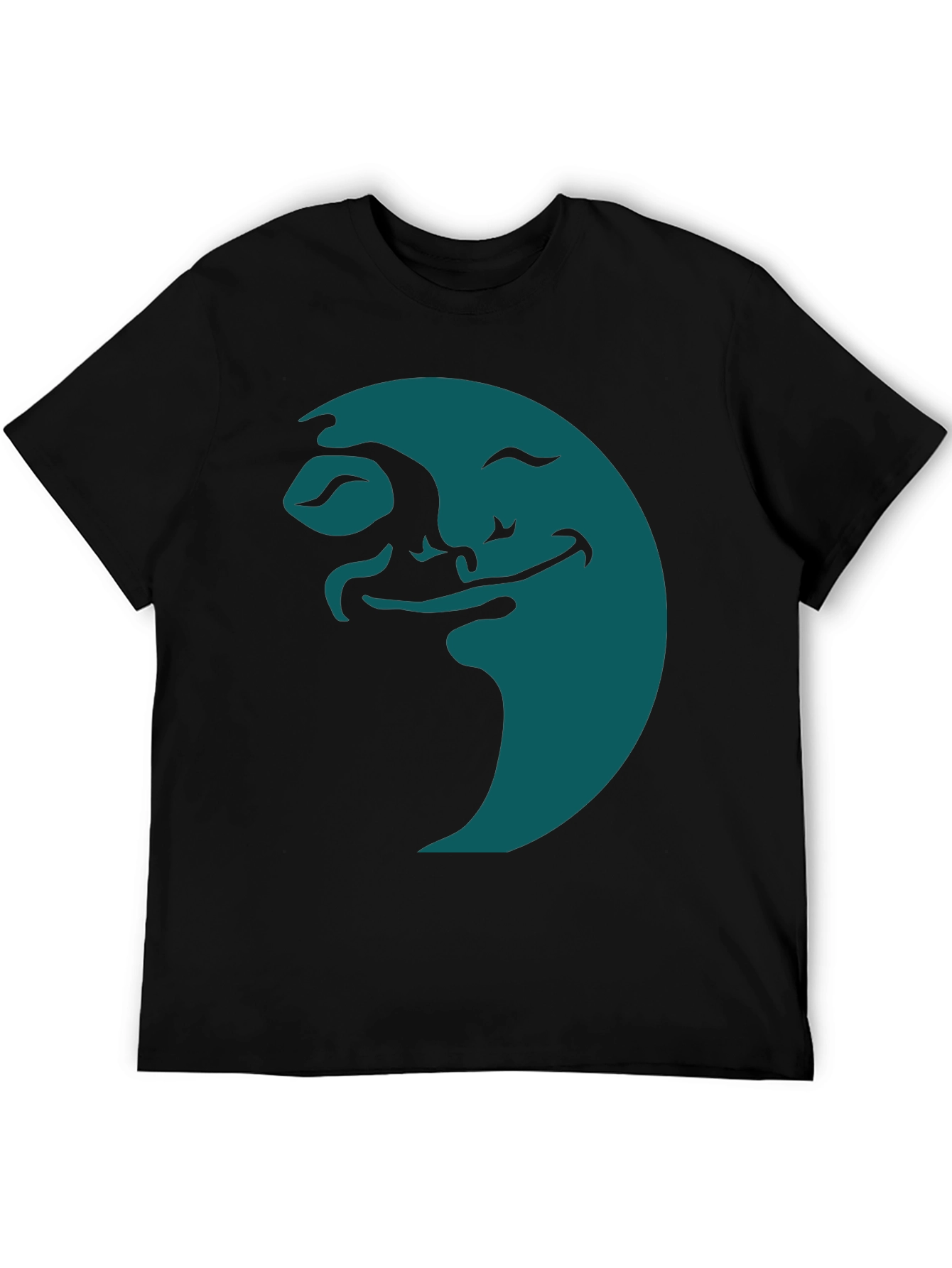 Smiling Moon Graphic Tee - Soft Black Cotton