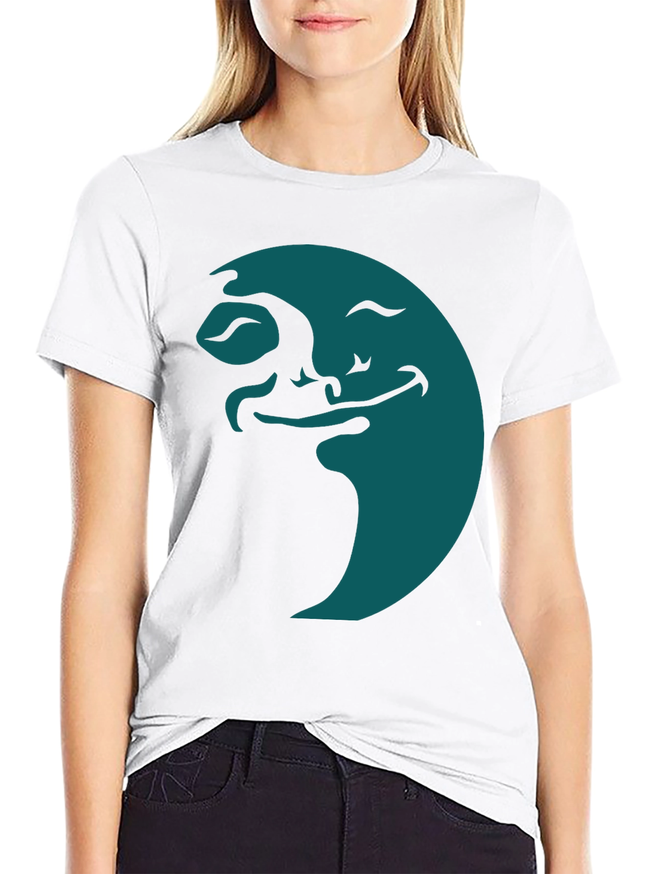 Smiling Moon Graphic Tee - Soft Black Cotton