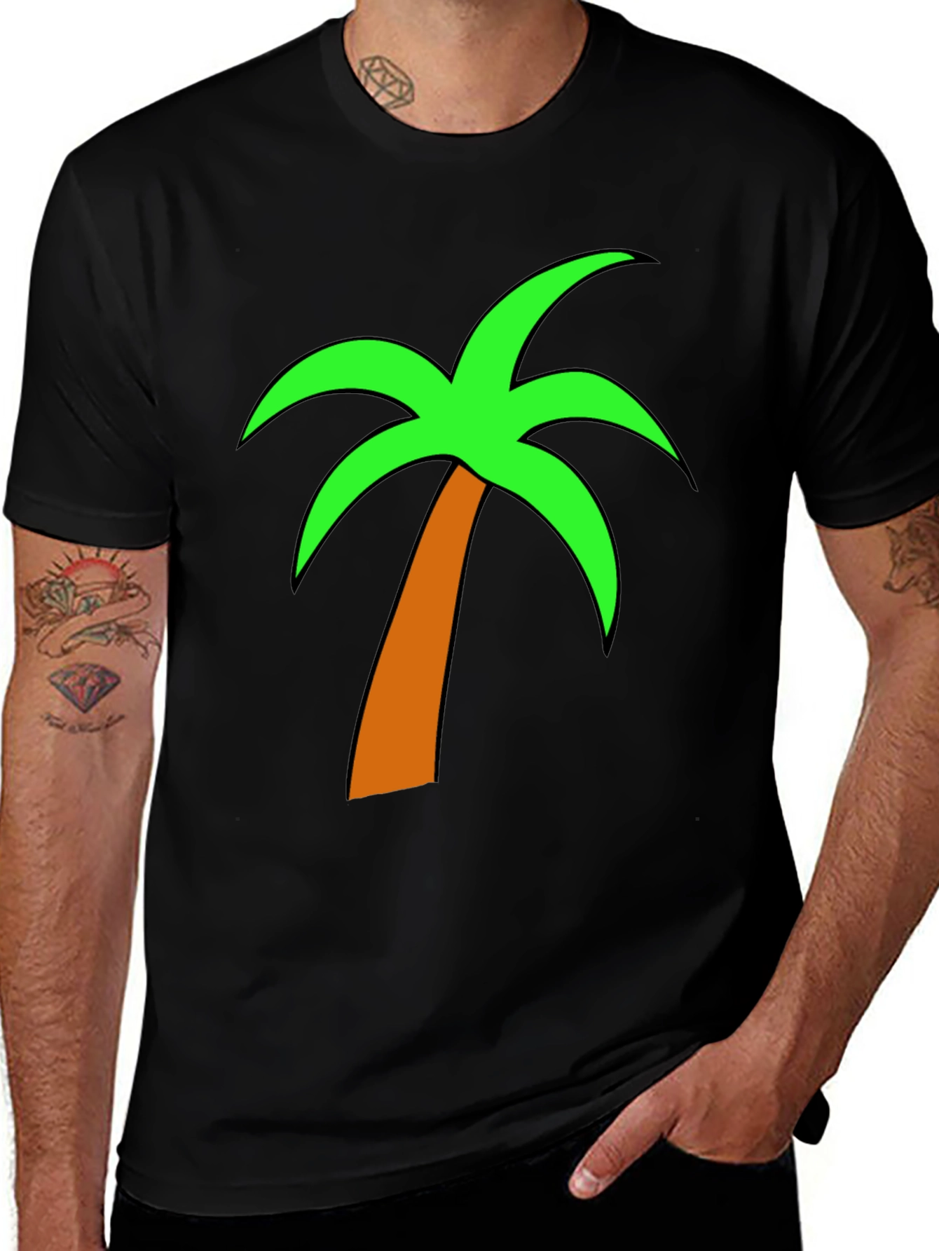 Tropical Palm Tree Graphic Tee - Casual Black T-Shirt