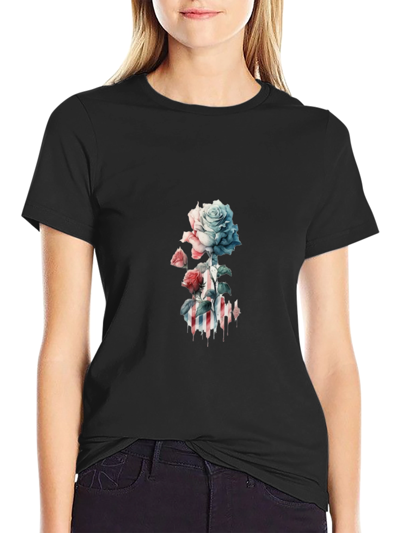 Rose Graphic Black Tee - Stylish and Unique