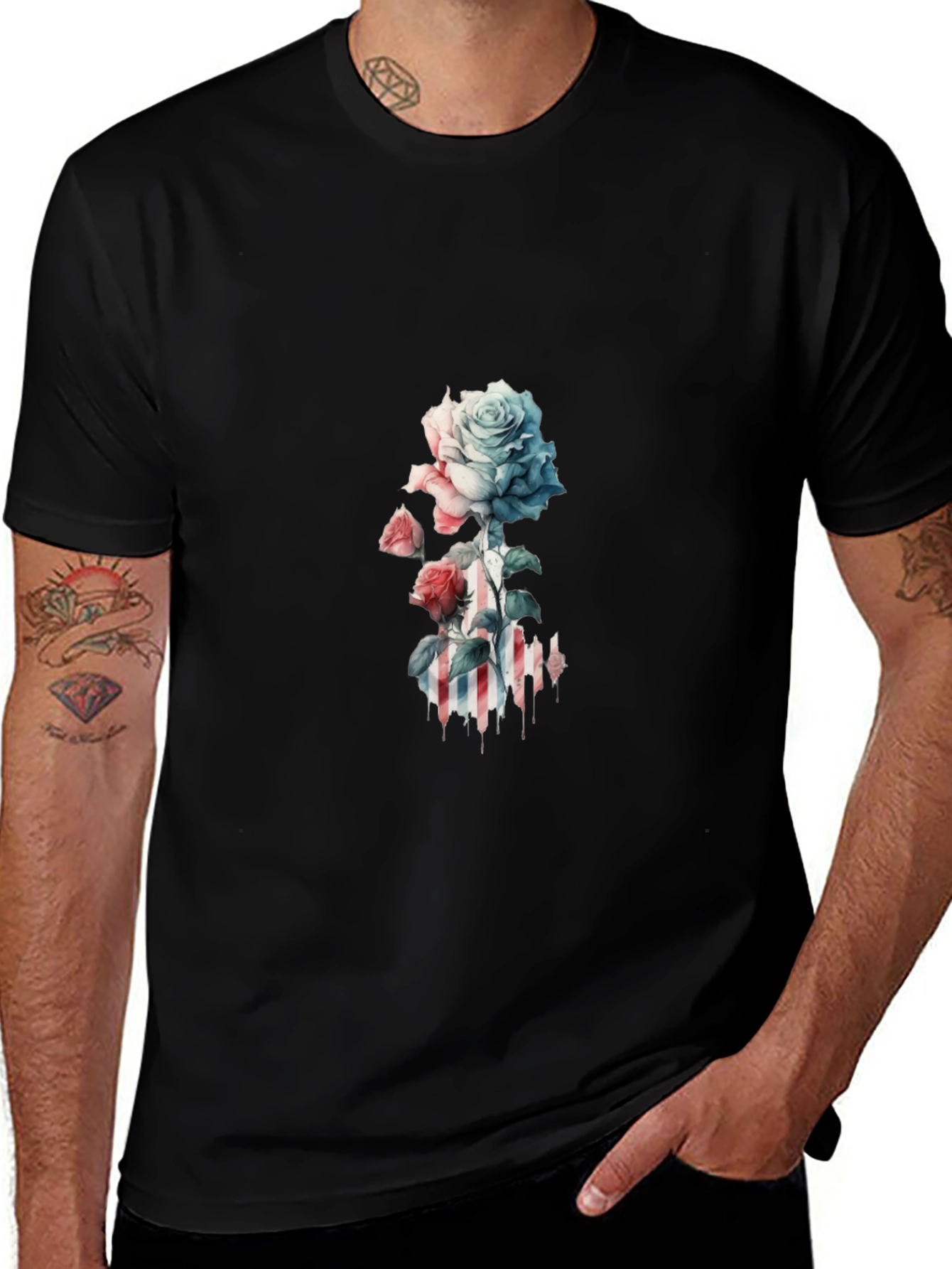 Rose Graphic Black Tee - Stylish and Unique