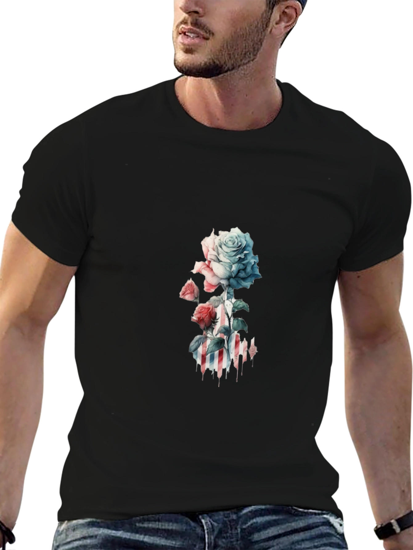 Rose Graphic Black Tee - Stylish and Unique