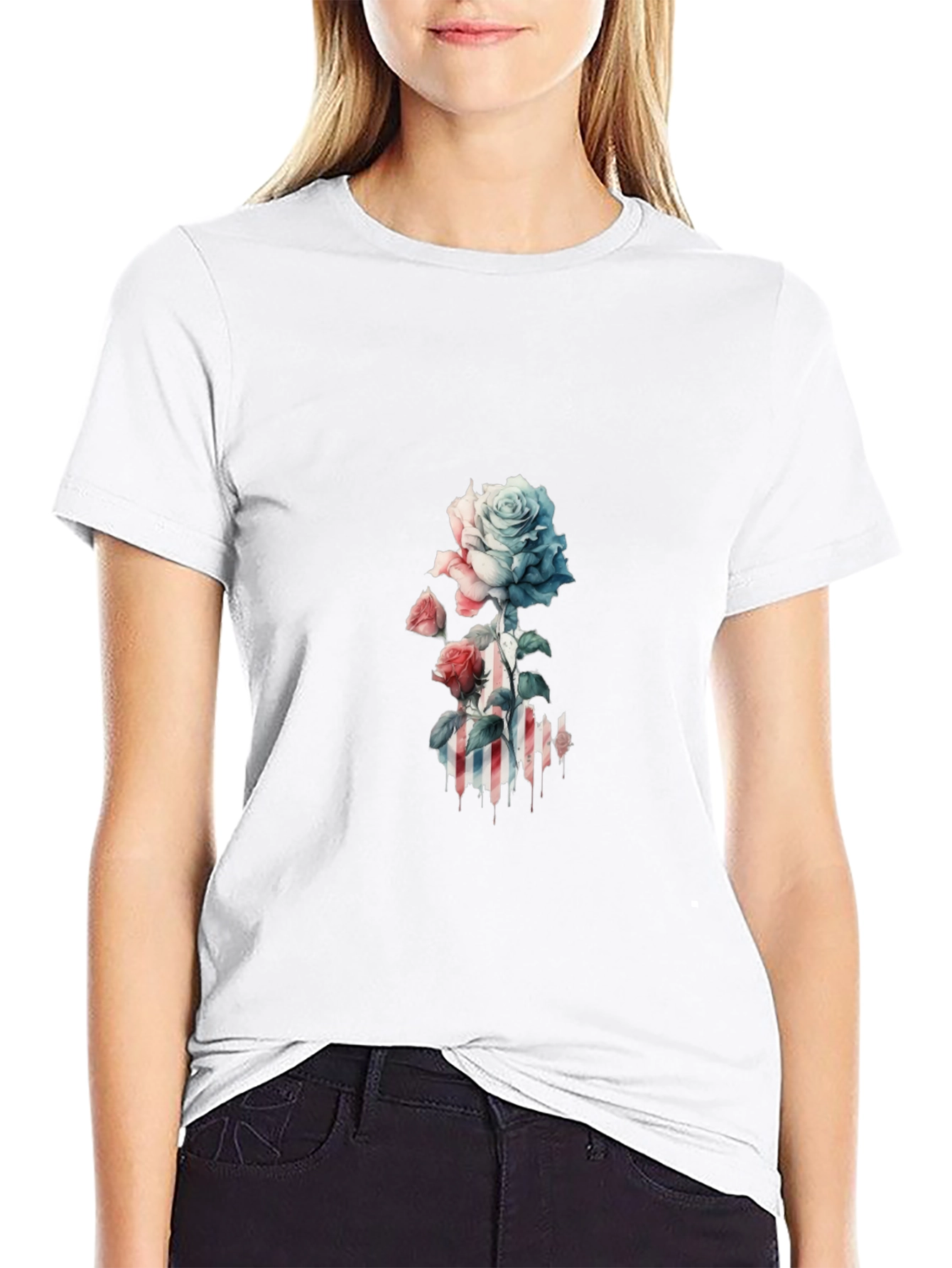 Rose Graphic Black Tee - Stylish and Unique
