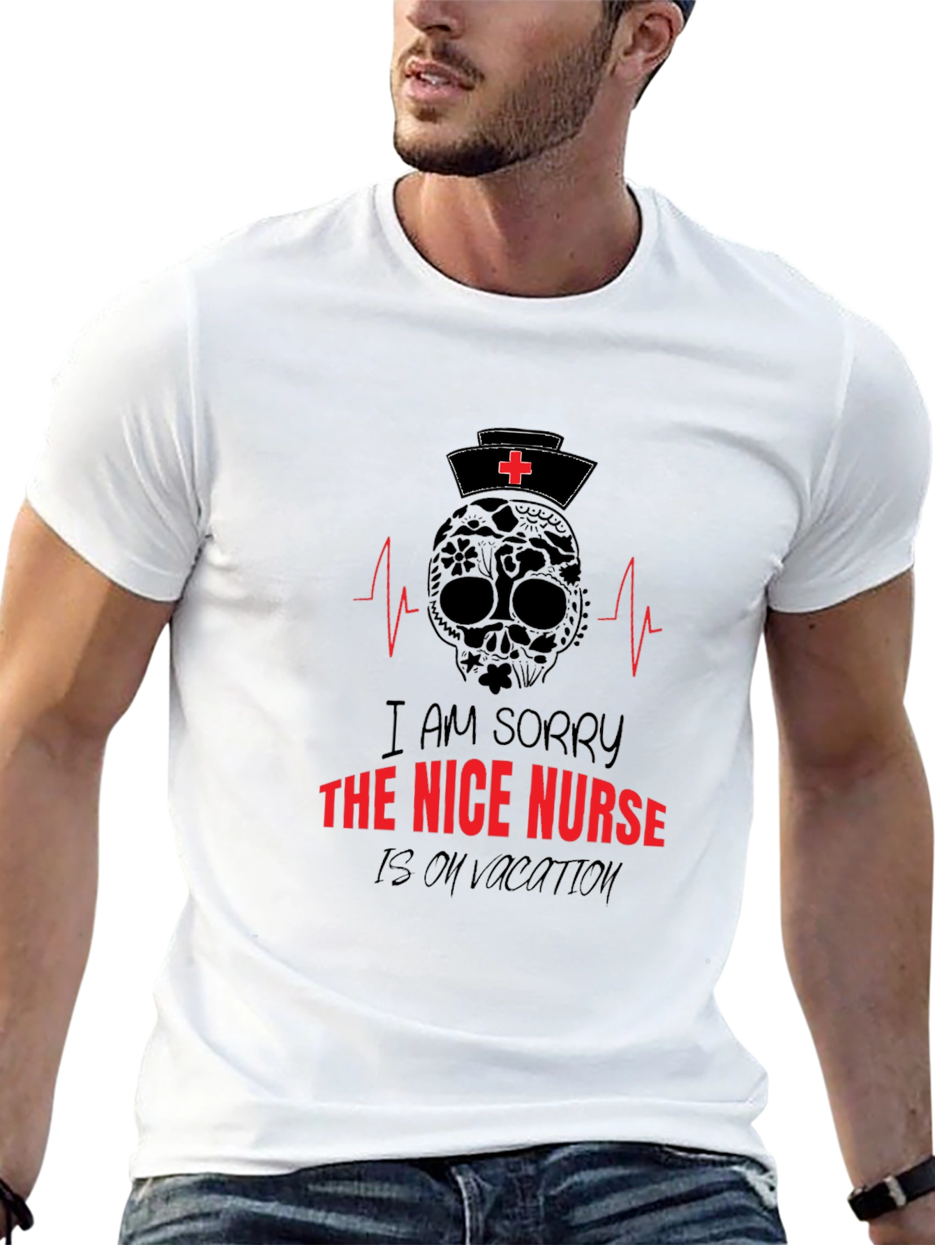 Nice Nurse on Vacation T-Shirt: Skull Graphic
