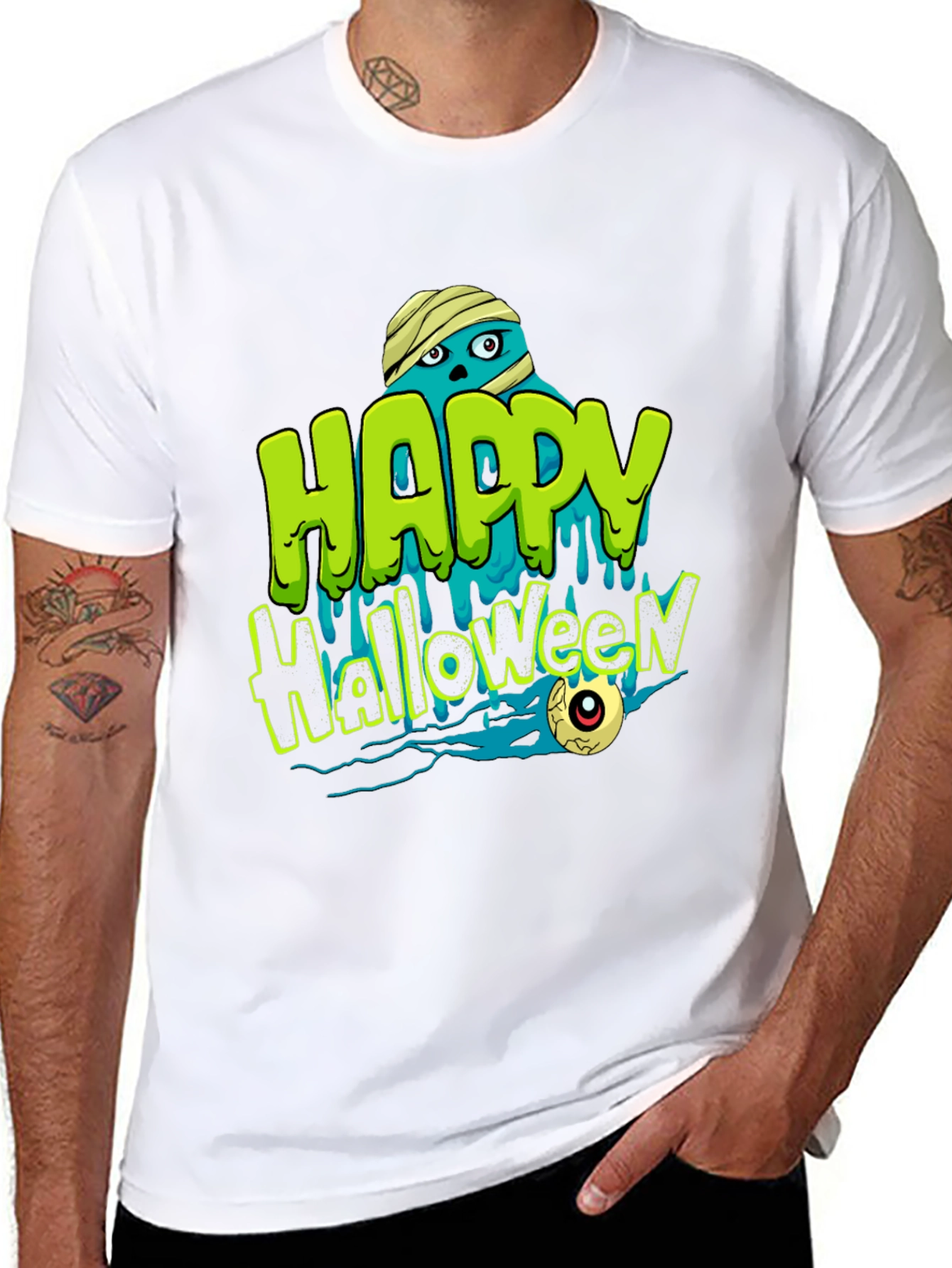 Happy Halloween Mummy Graphic Tee - Spooky Season Shirt