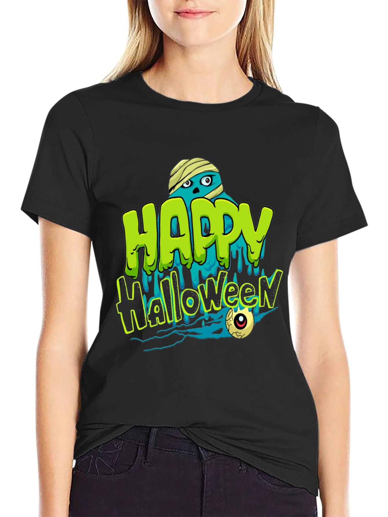 Happy Halloween Mummy Graphic Tee - Spooky Season Shirt