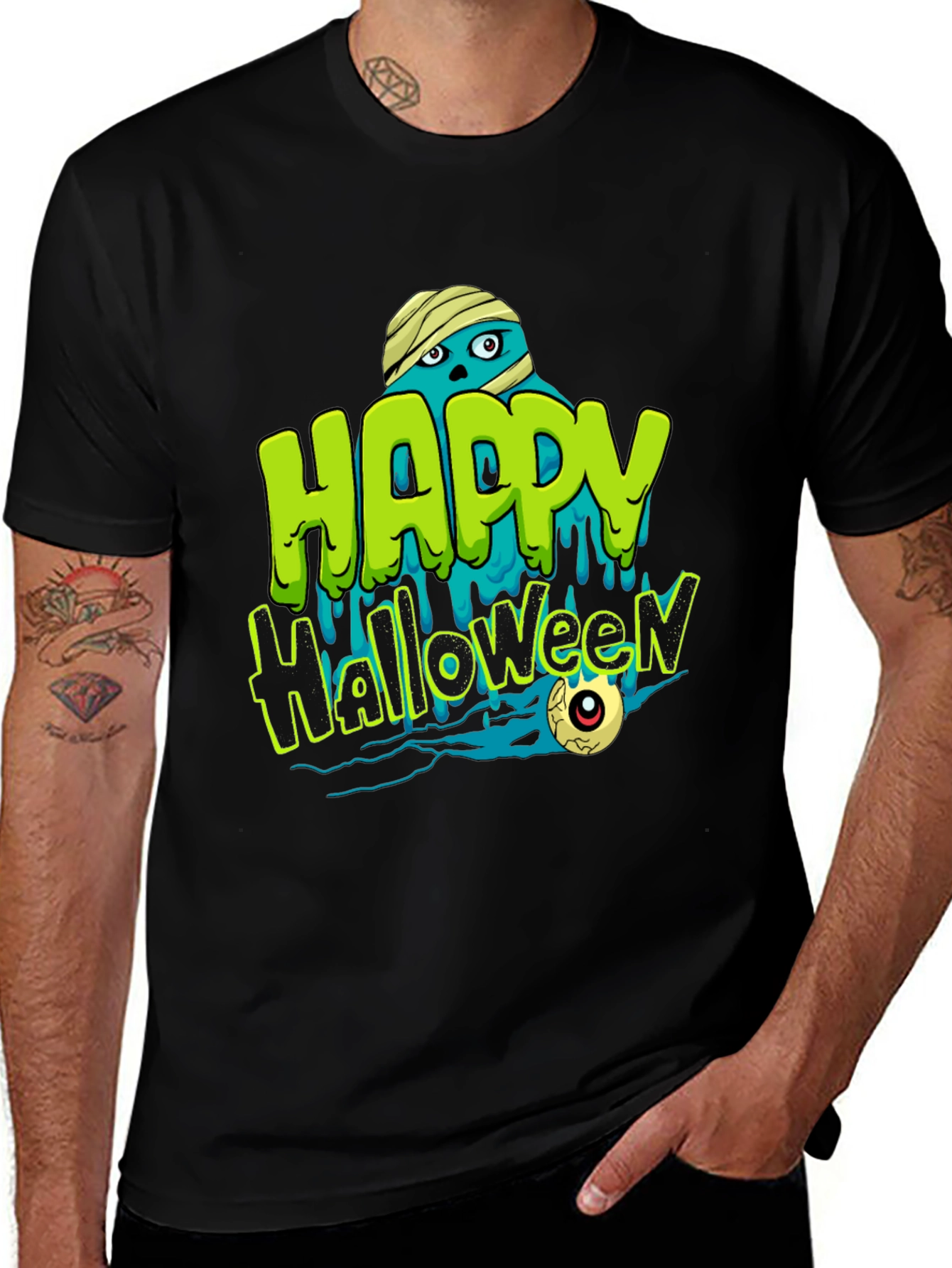 Happy Halloween Mummy Graphic Tee - Spooky Season Shirt