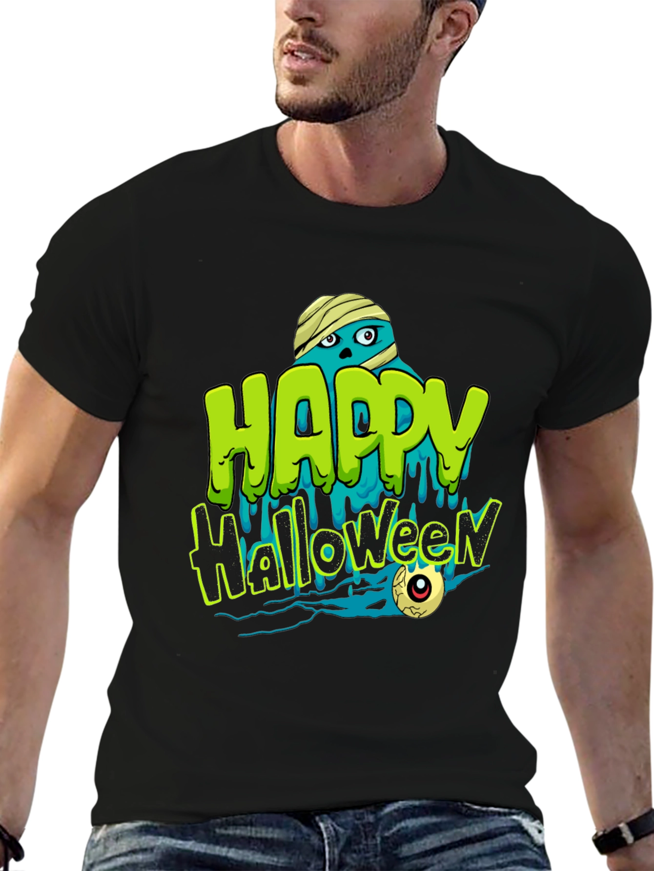 Happy Halloween Mummy Graphic Tee - Spooky Season Shirt