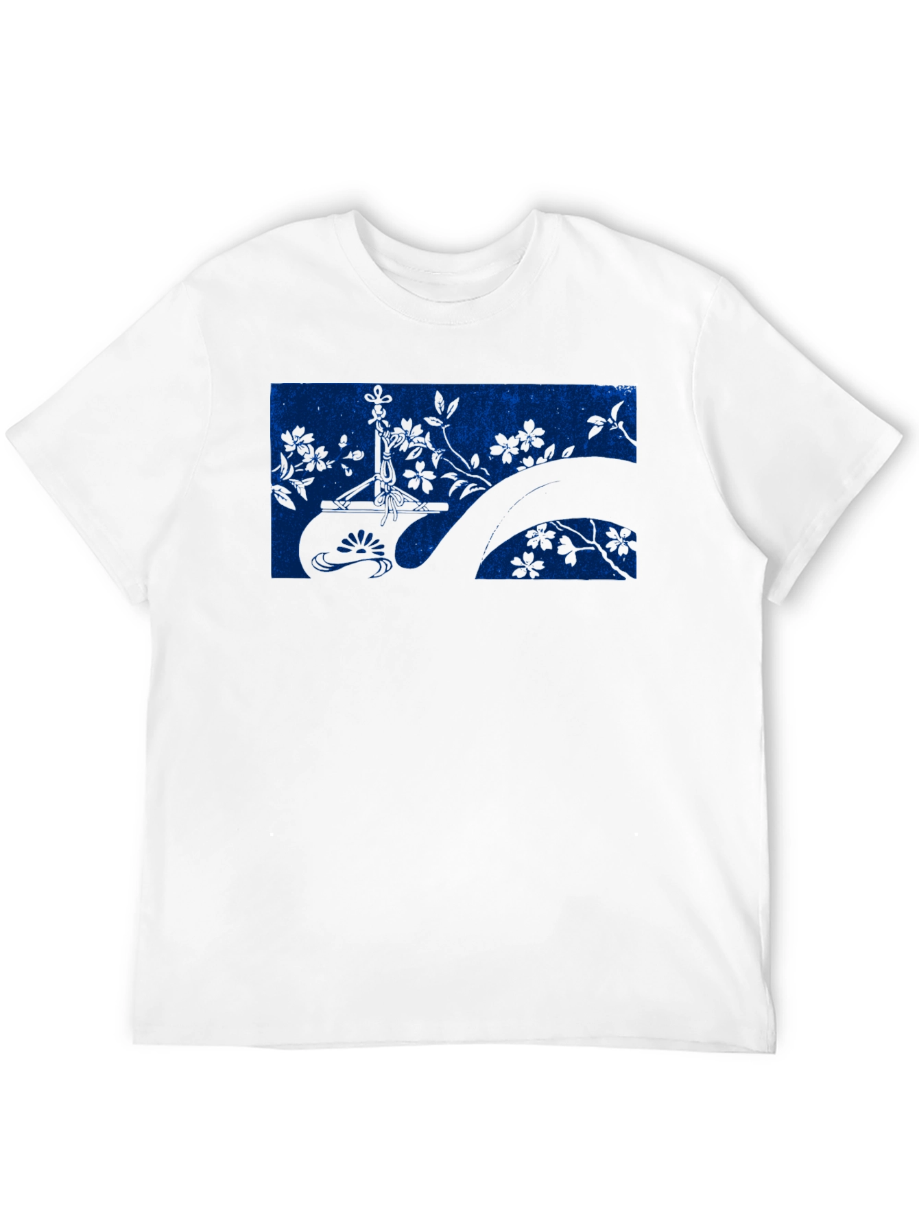 Blue Botanical Graphic Black T-Shirt