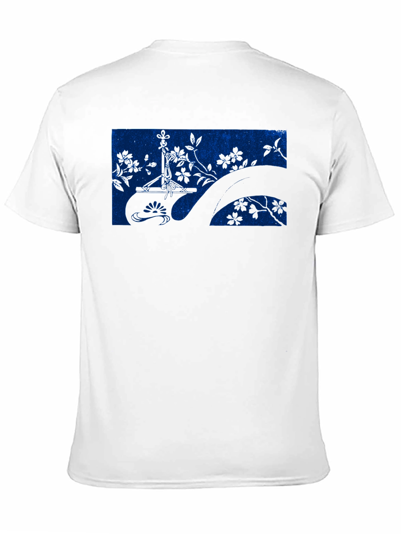 Blue Botanical Graphic Black T-Shirt