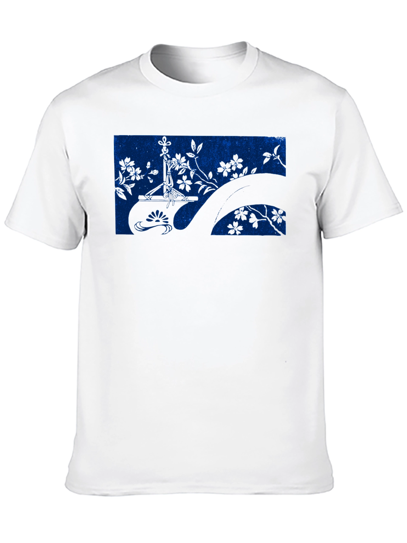 Blue Botanical Graphic Black T-Shirt