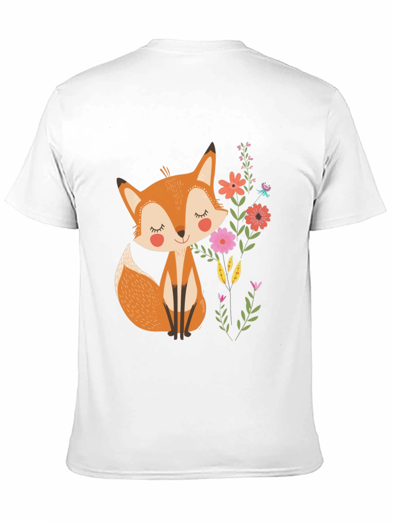 Cute Fox & Flowers Black T-Shirt