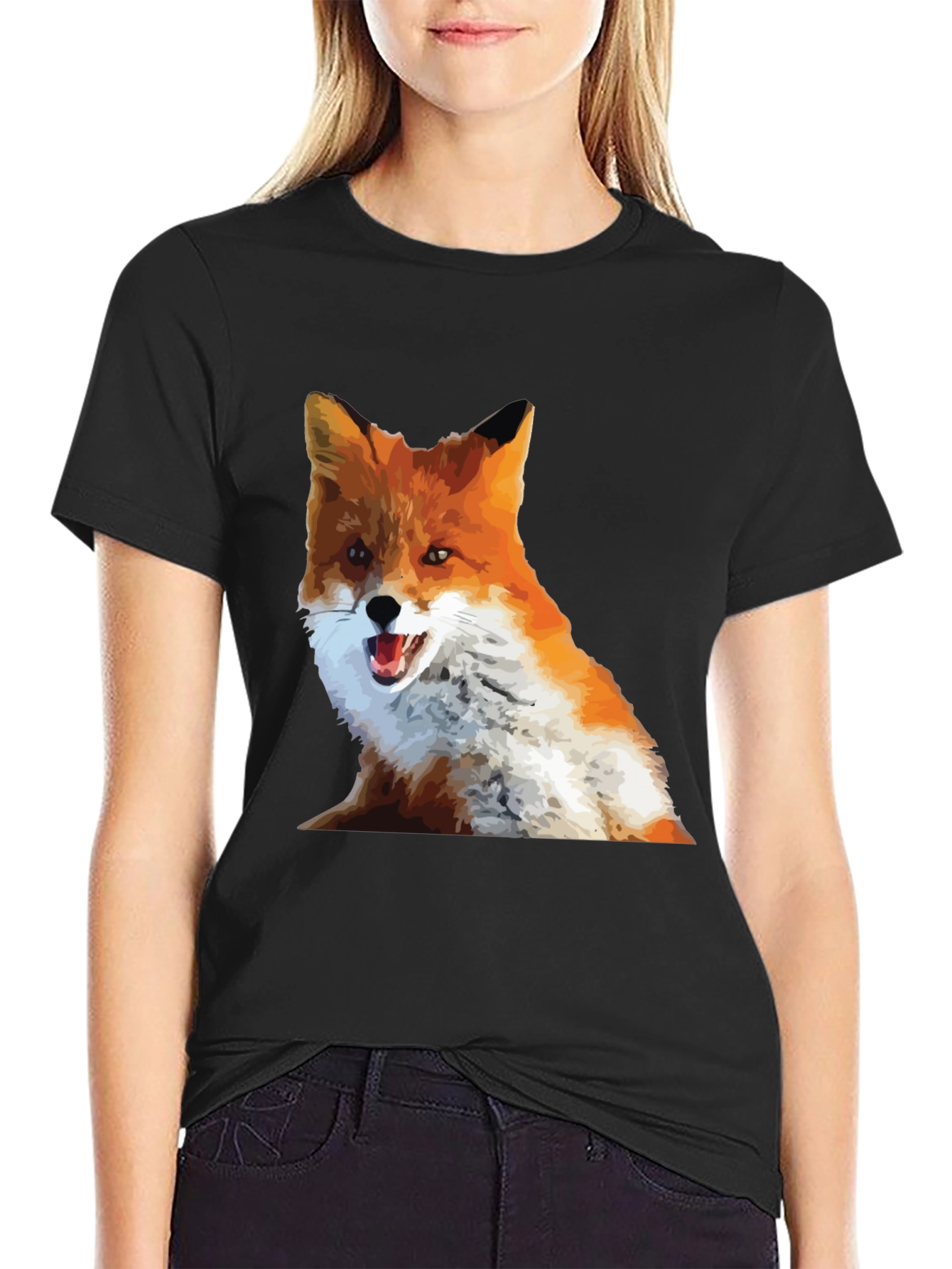 Cool Fox Graphic Tee - Black Cotton T-Shirt