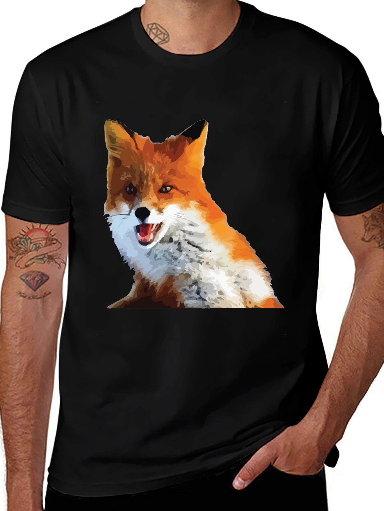Cool Fox Graphic Tee - Black Cotton T-Shirt