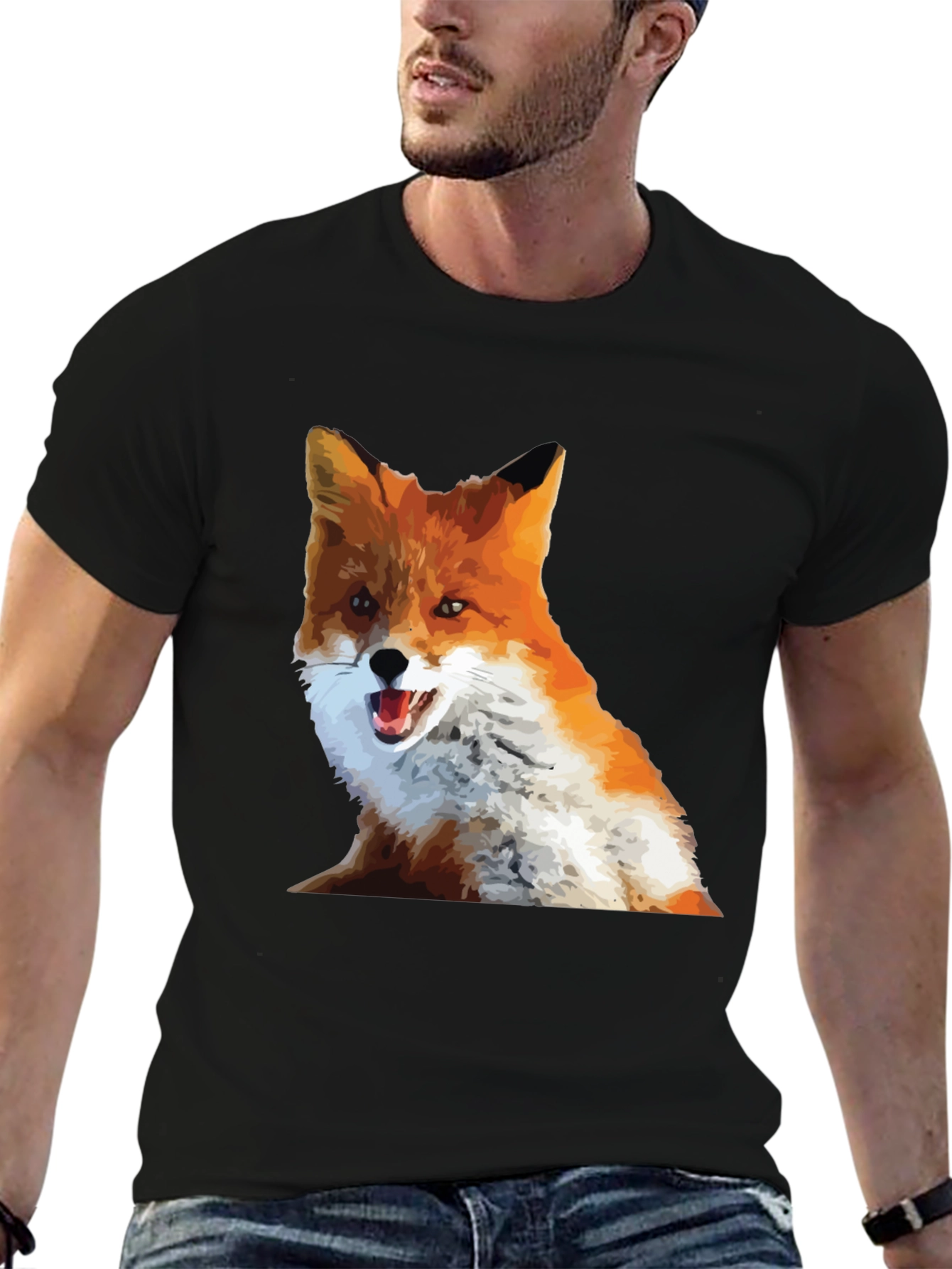 Cool Fox Graphic Tee - Black Cotton T-Shirt