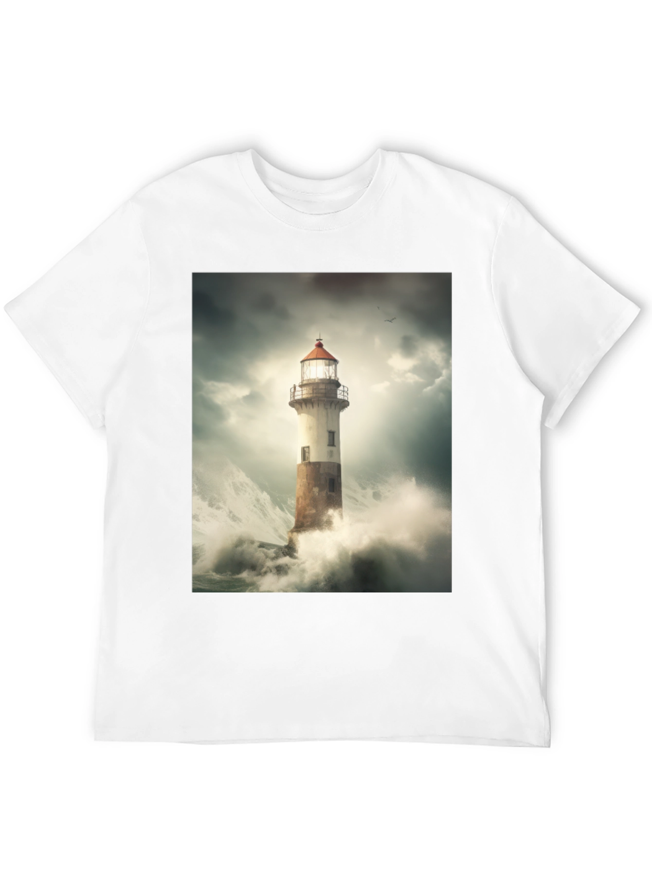 Lighthouse Storm Graphic Tee - Black Cotton T-Shirt