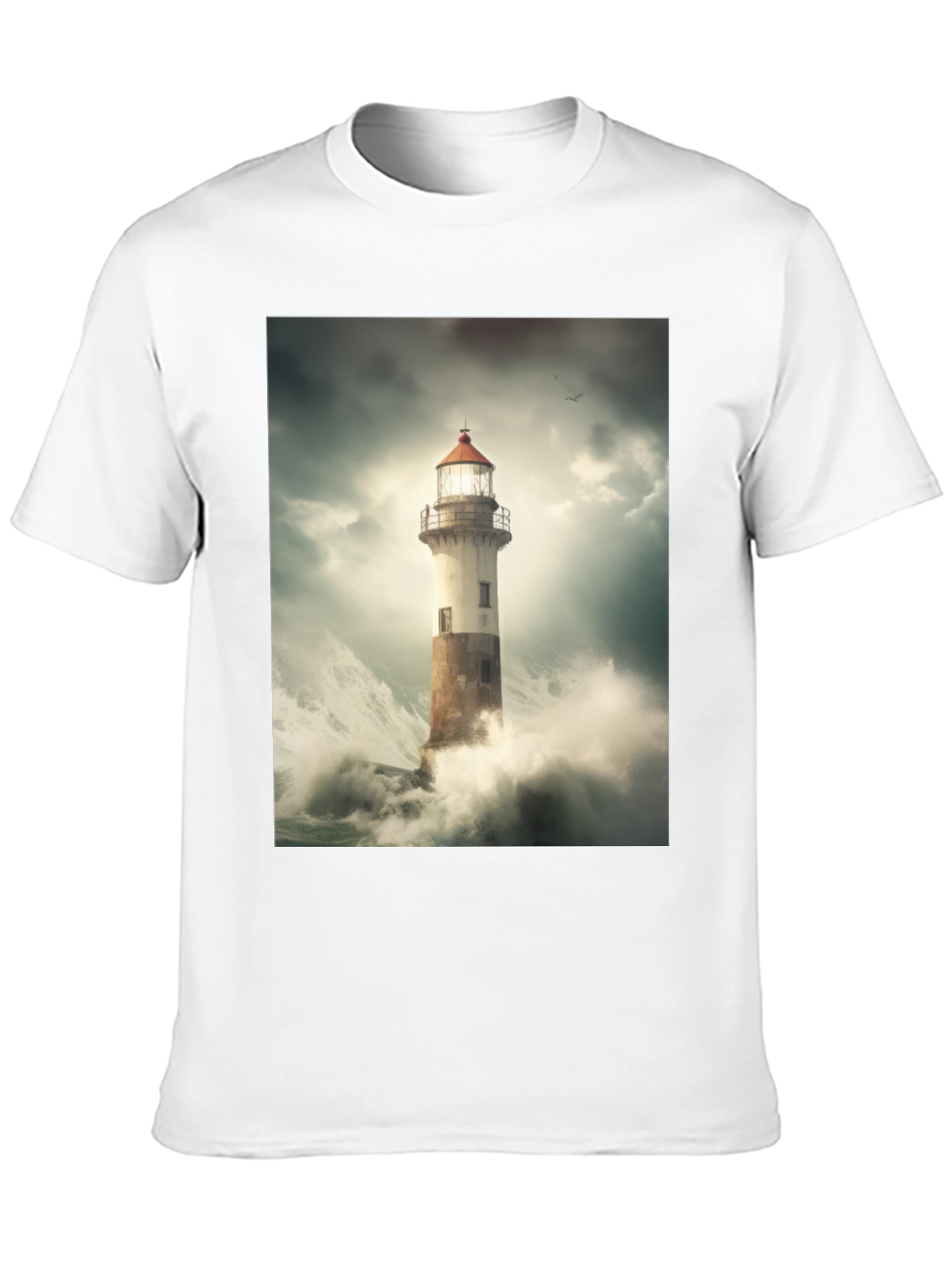 Lighthouse Storm Graphic Tee - Black Cotton T-Shirt