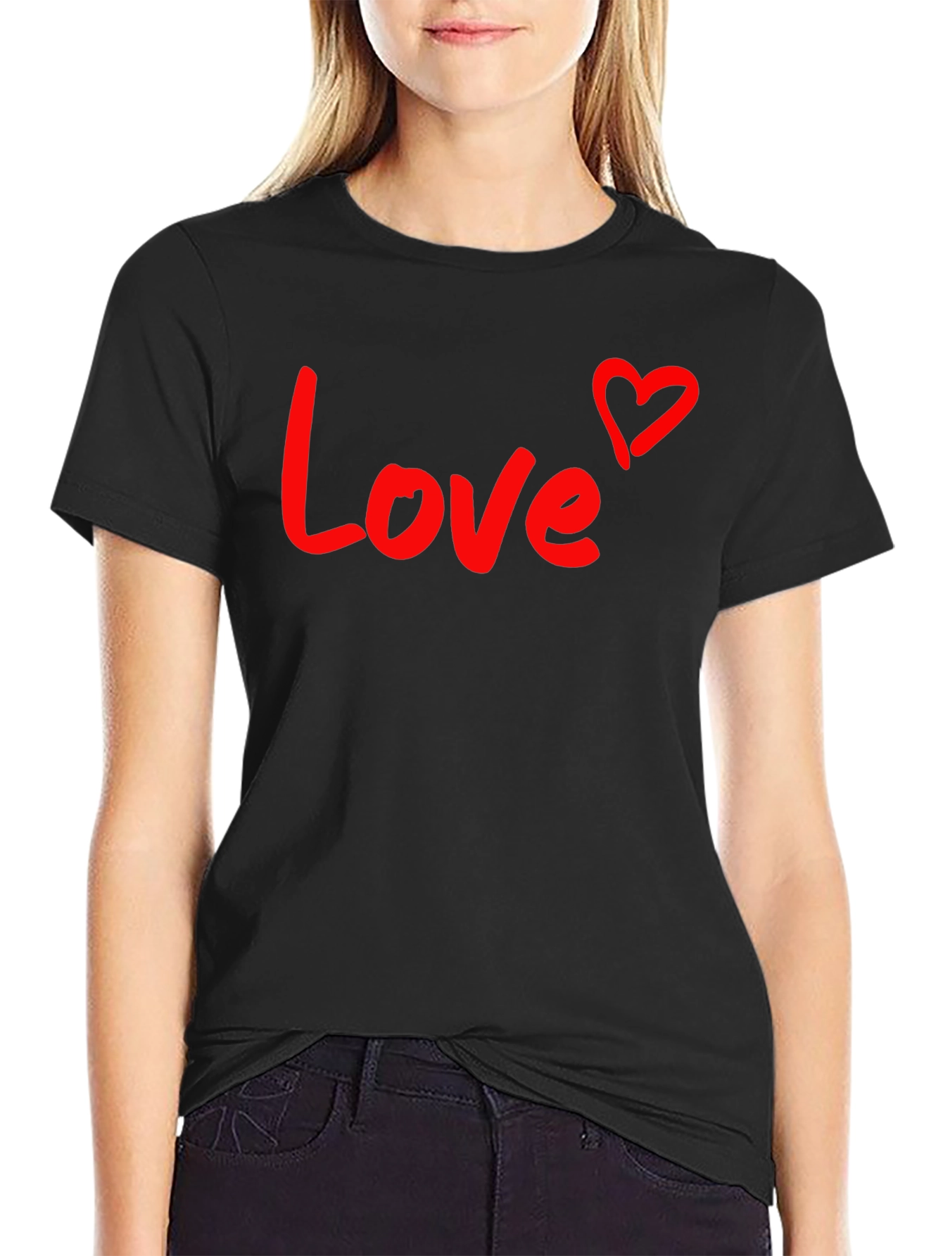 Love Heart Graphic Tee - Black Cotton Blend
