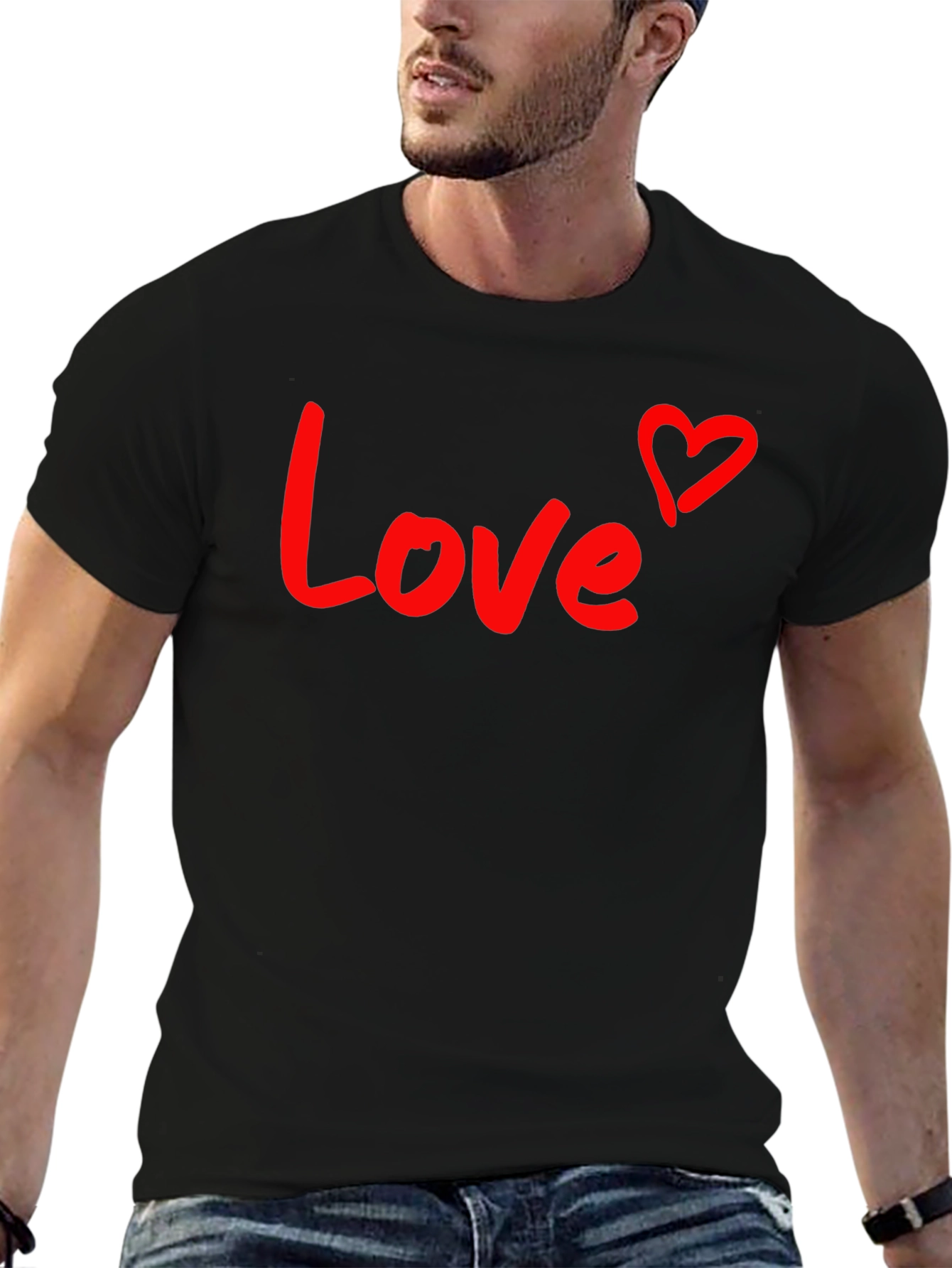 Love Heart Graphic Tee - Black Cotton Blend