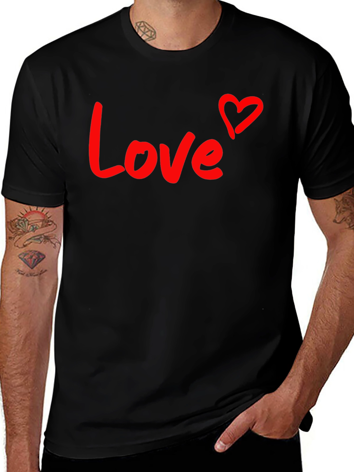 Love Heart Graphic Tee - Black Cotton Blend