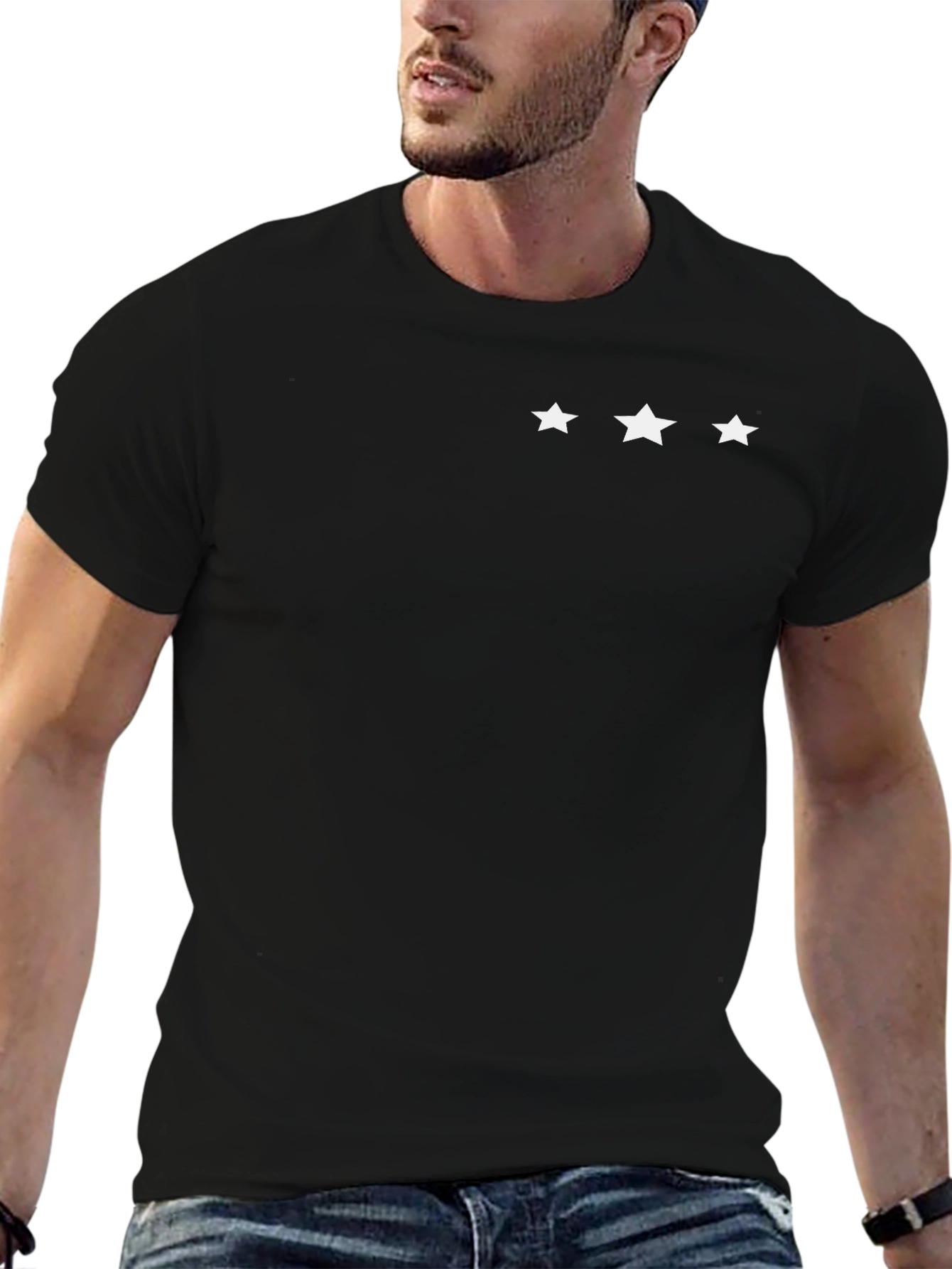 Mens Black T-Shirt with 3 Star Design