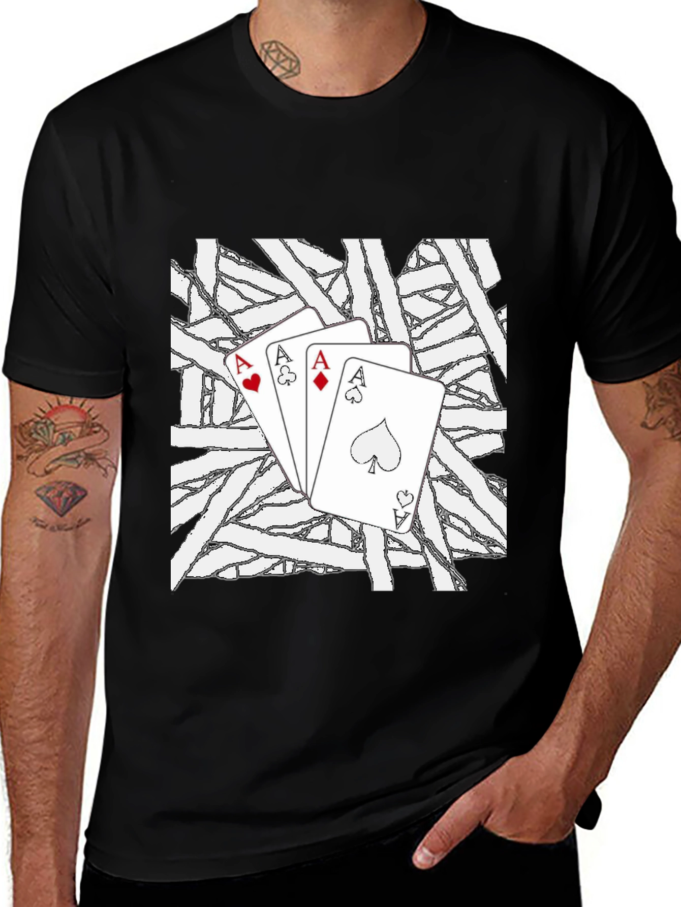 Aces Playing Card Graphic Black T-Shirt