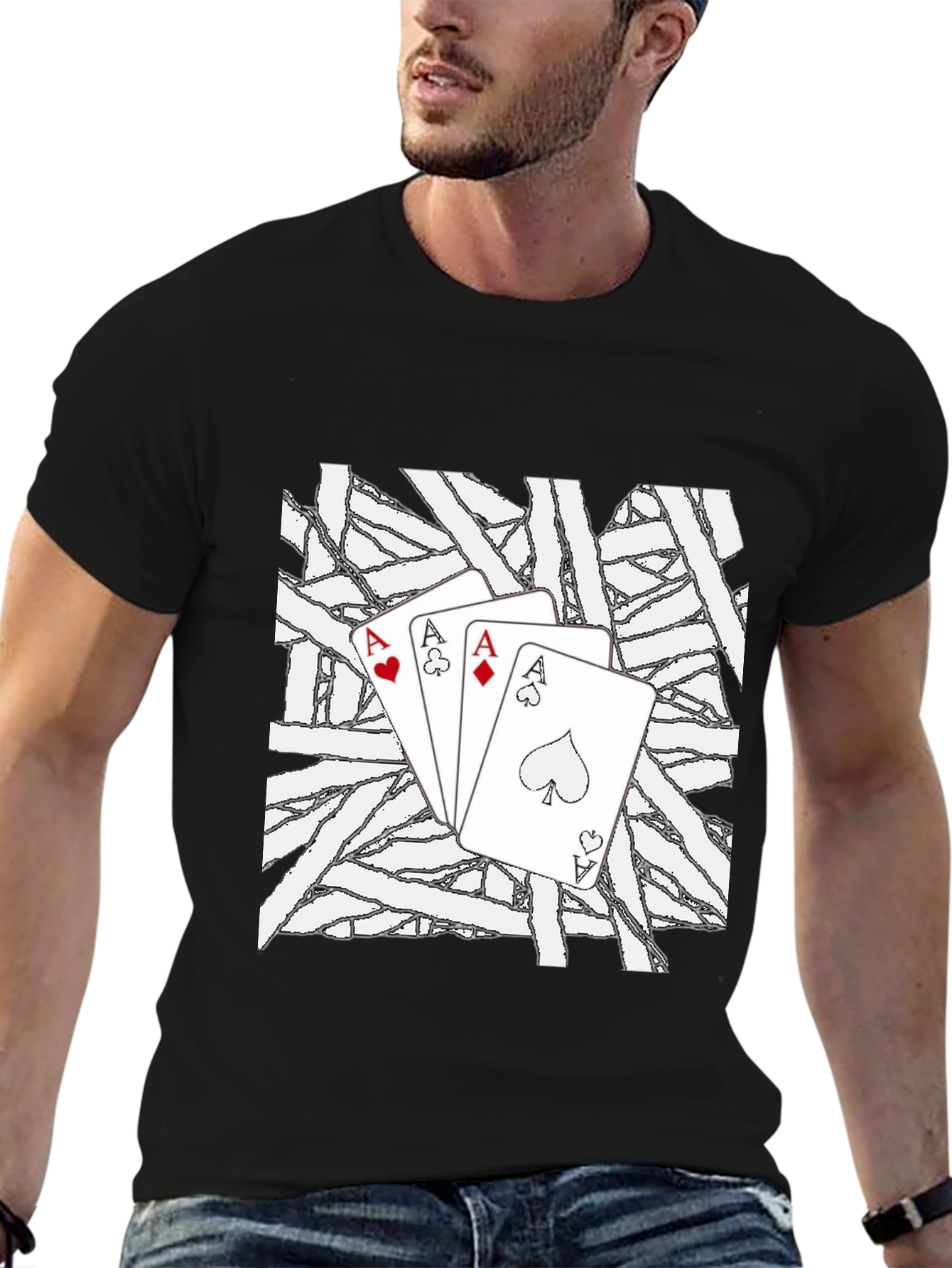 Aces Playing Card Graphic Black T-Shirt