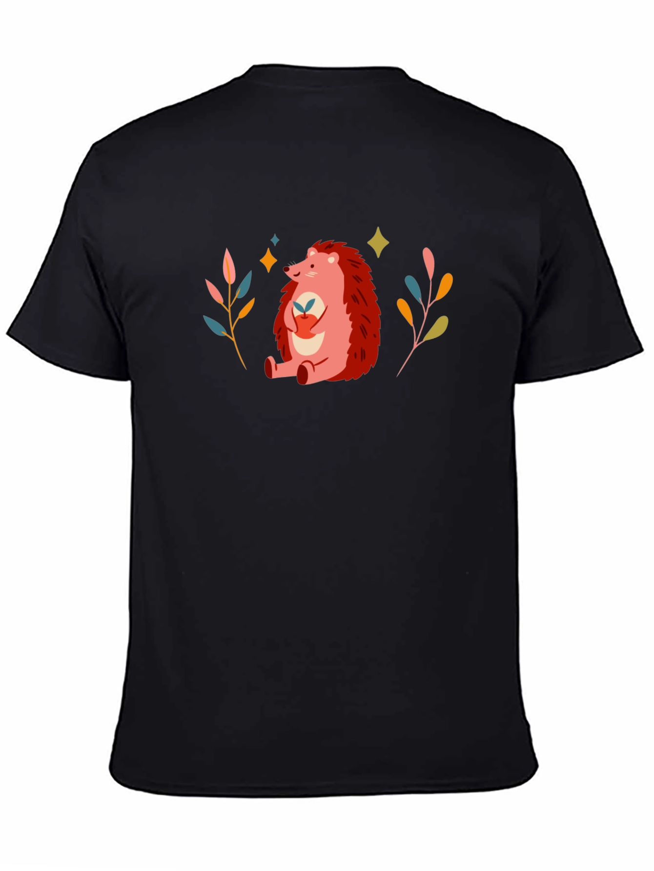 Cute Hedgehog Graphic Print Black T-Shirt