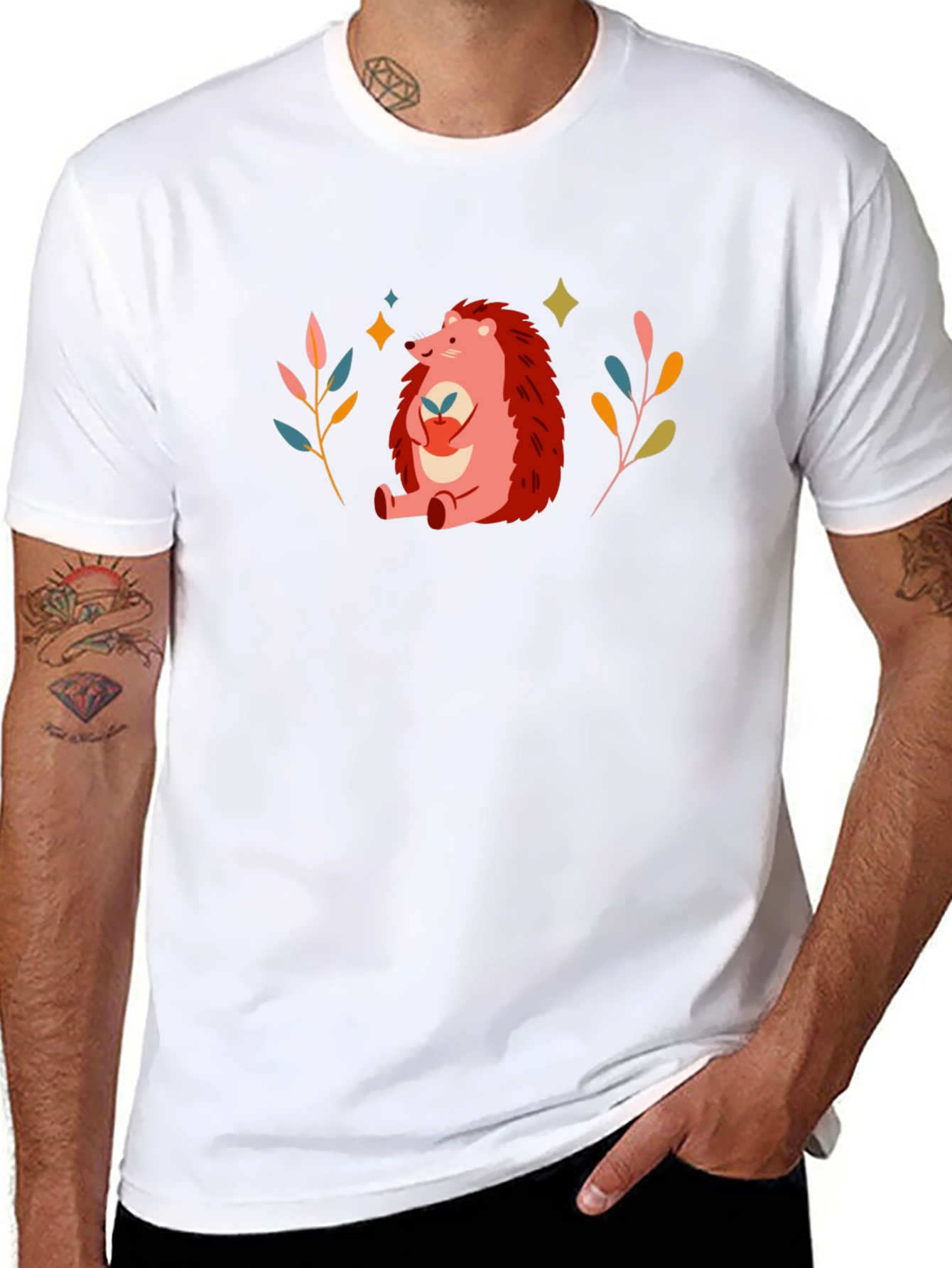 Cute Hedgehog Graphic Print Black T-Shirt