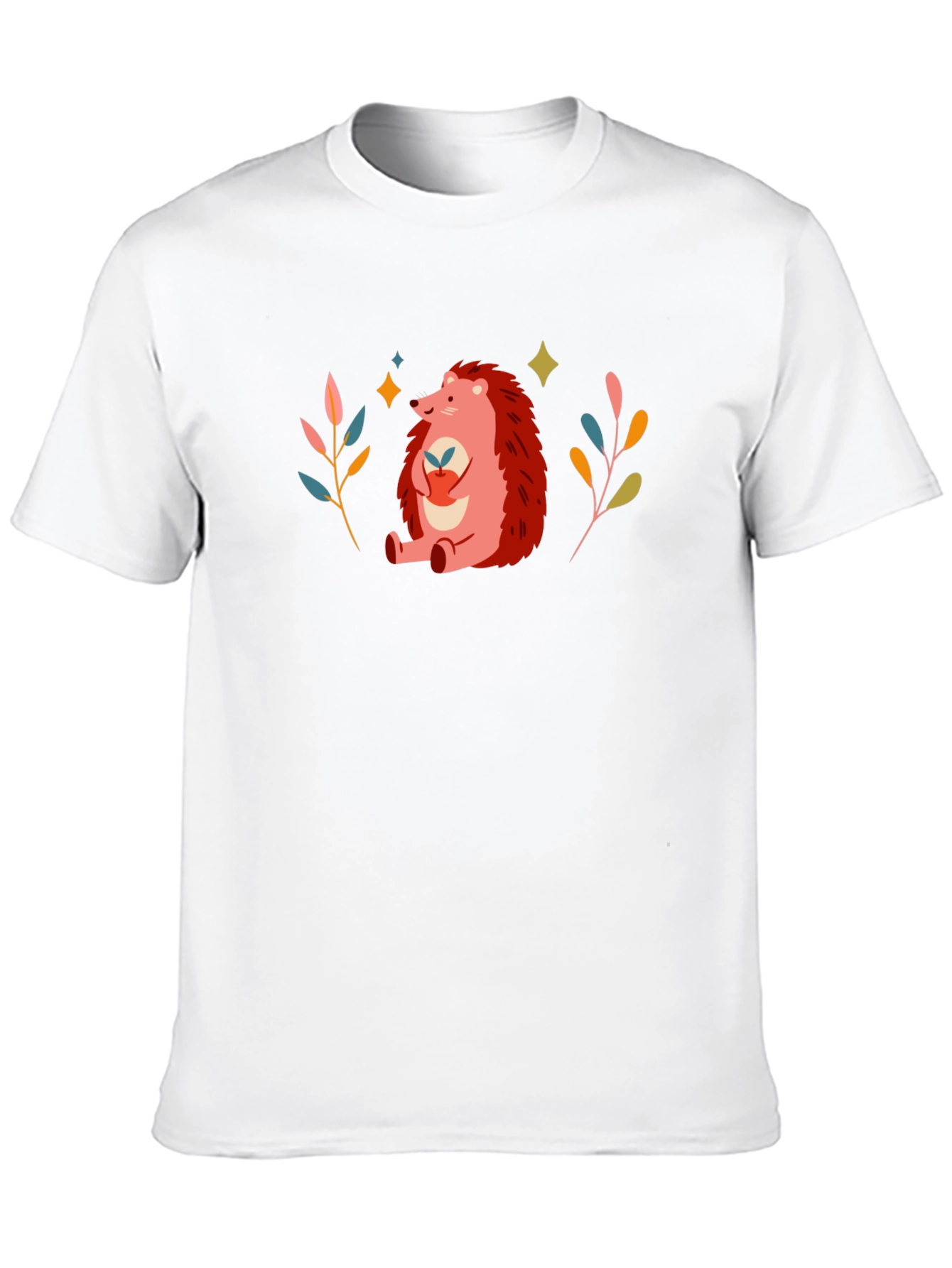 Cute Hedgehog Graphic Print Black T-Shirt