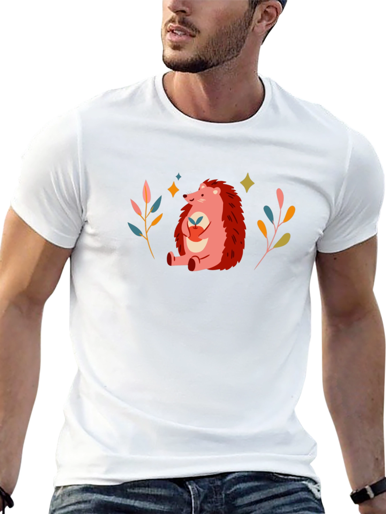 Cute Hedgehog Graphic Print Black T-Shirt