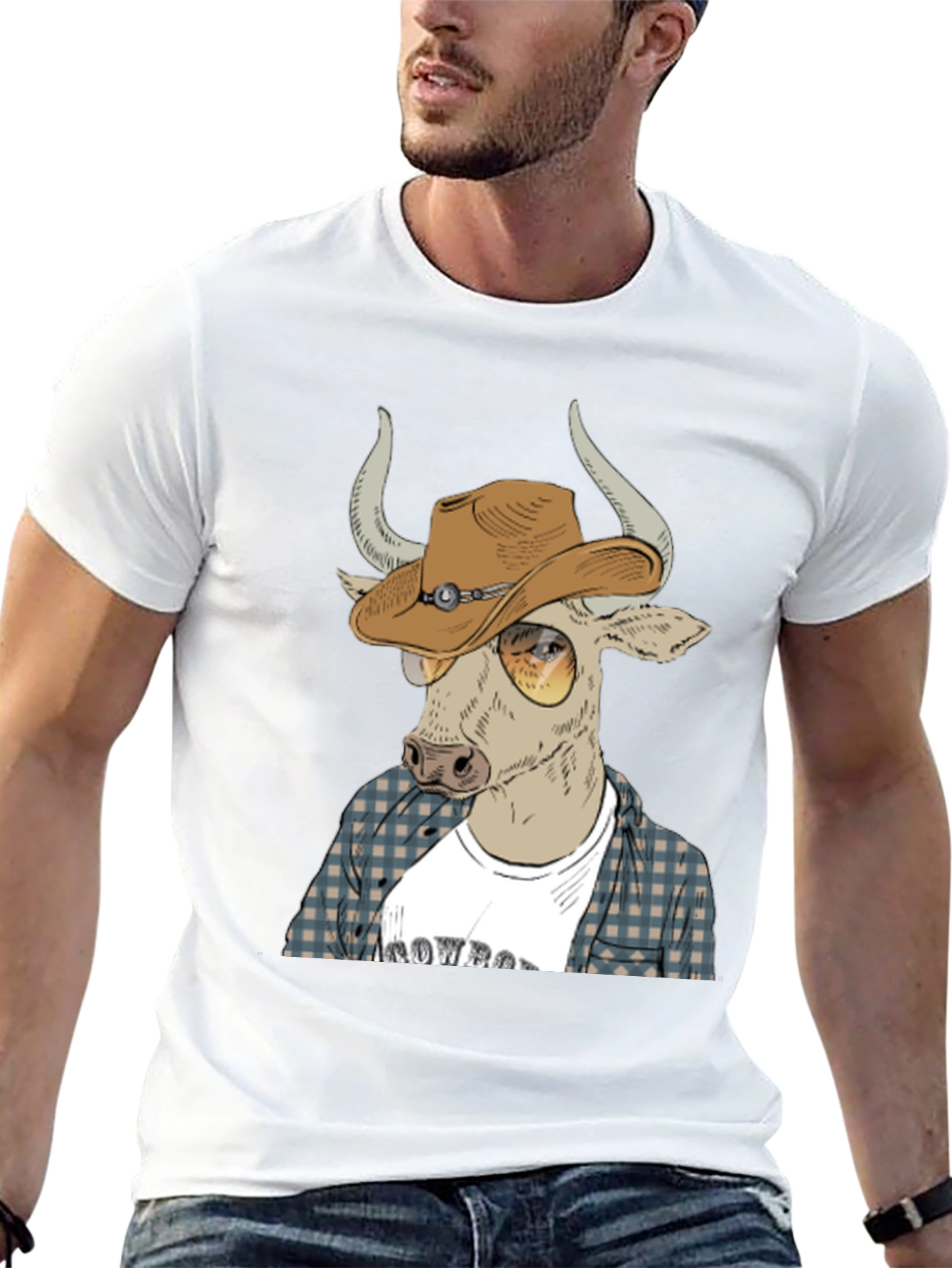 Cowboy Bull Graphic Tee - Black Crew Neck T-Shirt