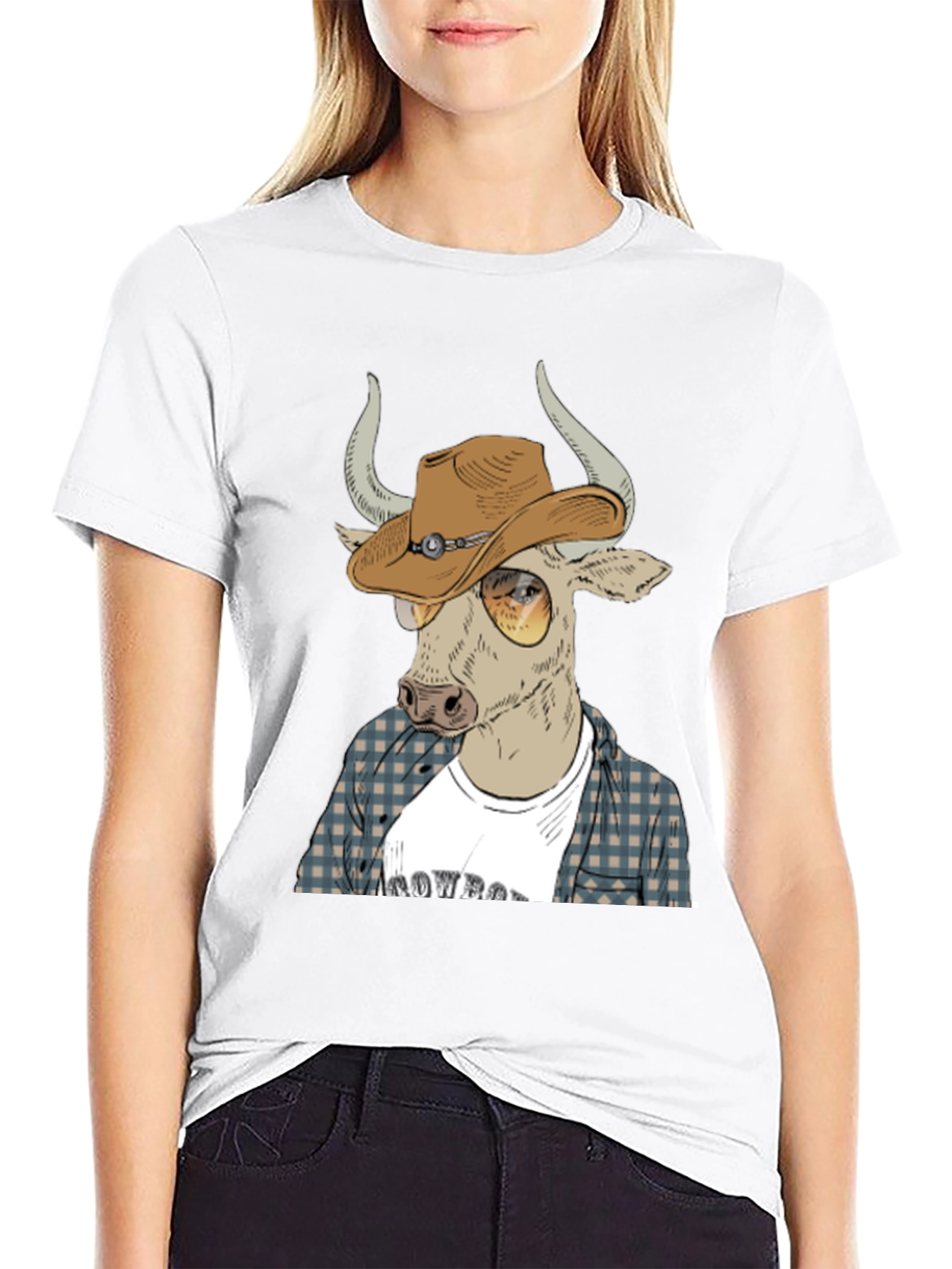 Cowboy Bull Graphic Tee - Black Crew Neck T-Shirt