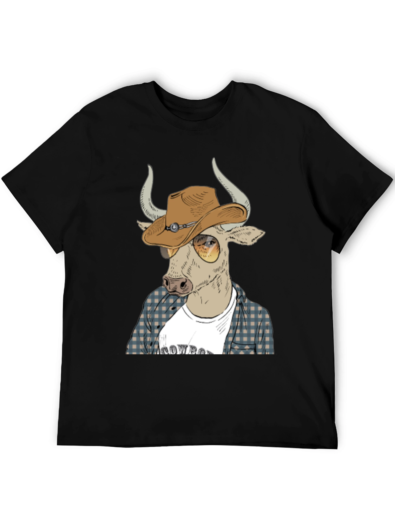 Cowboy Bull Graphic Tee - Black Crew Neck T-Shirt