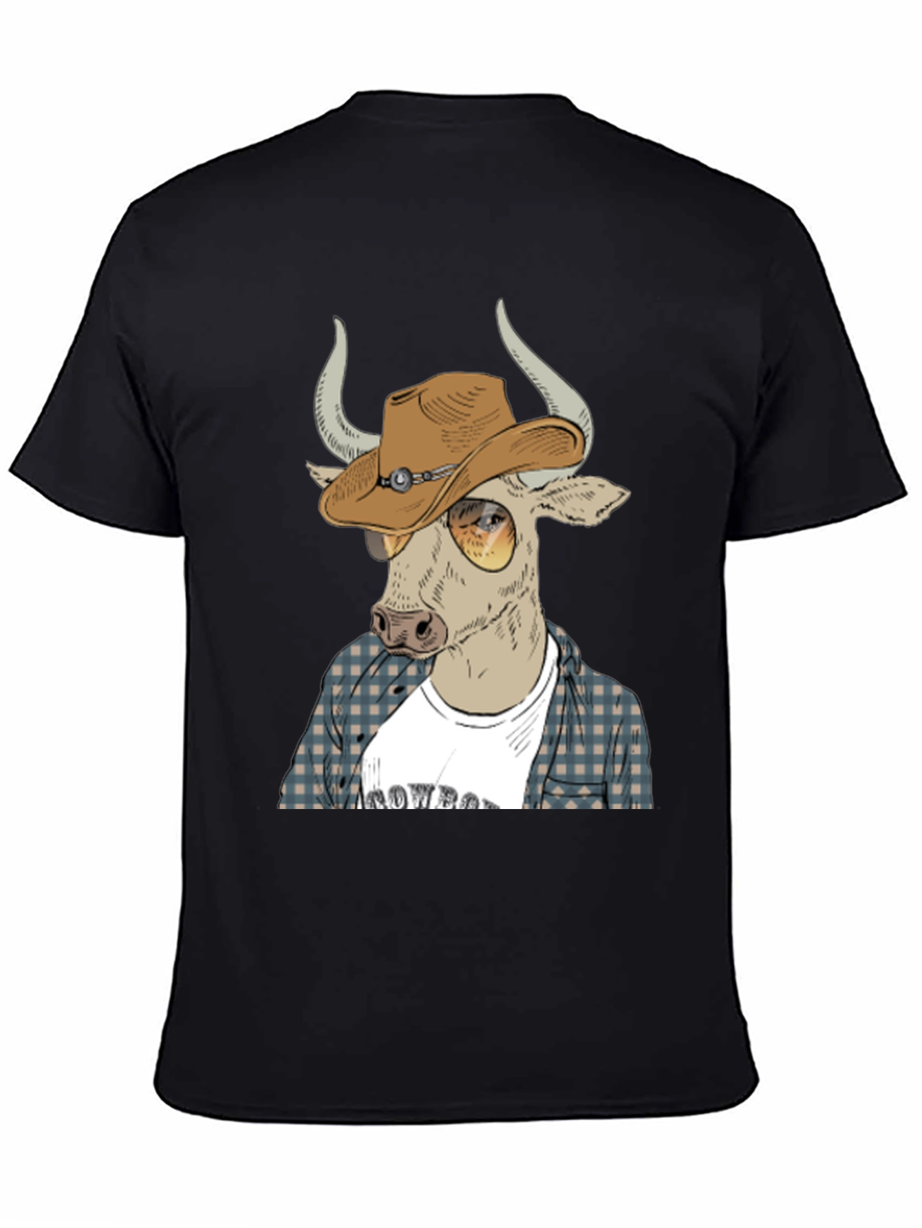 Cowboy Bull Graphic Tee - Black Crew Neck T-Shirt
