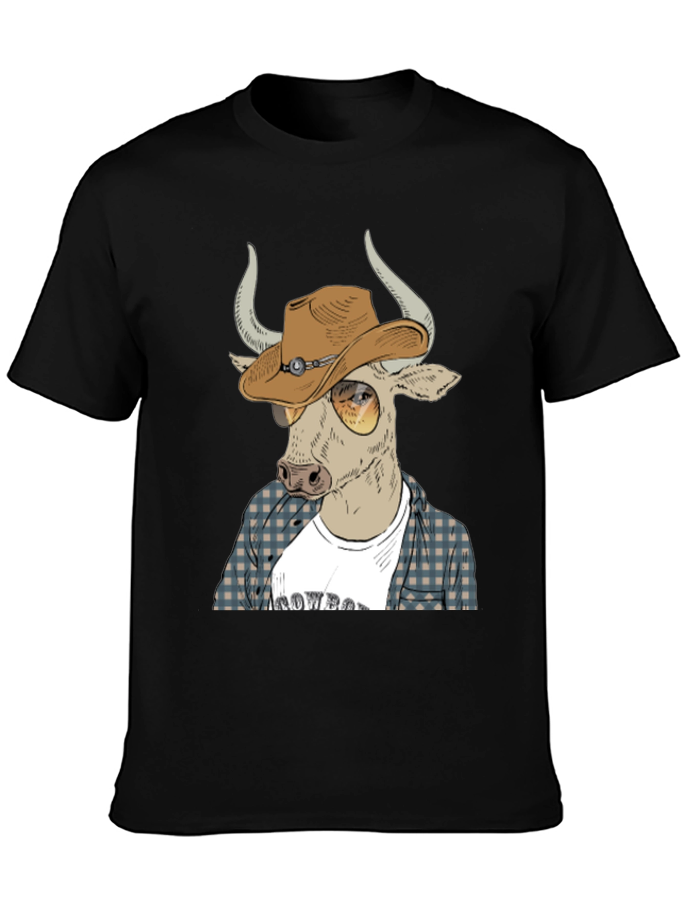 Cowboy Bull Graphic Tee - Black Crew Neck T-Shirt