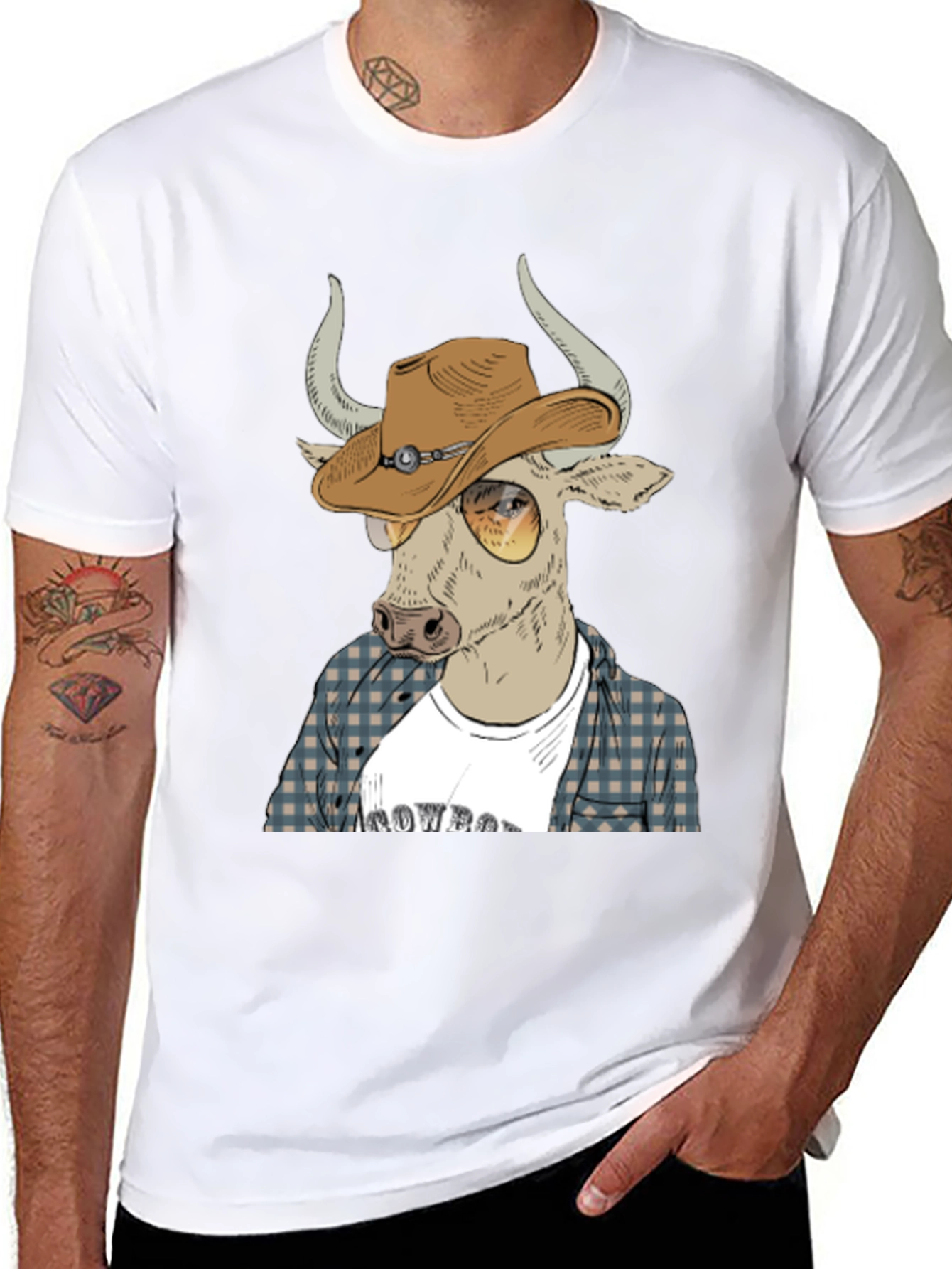 Cowboy Bull Graphic Tee - Black Crew Neck T-Shirt