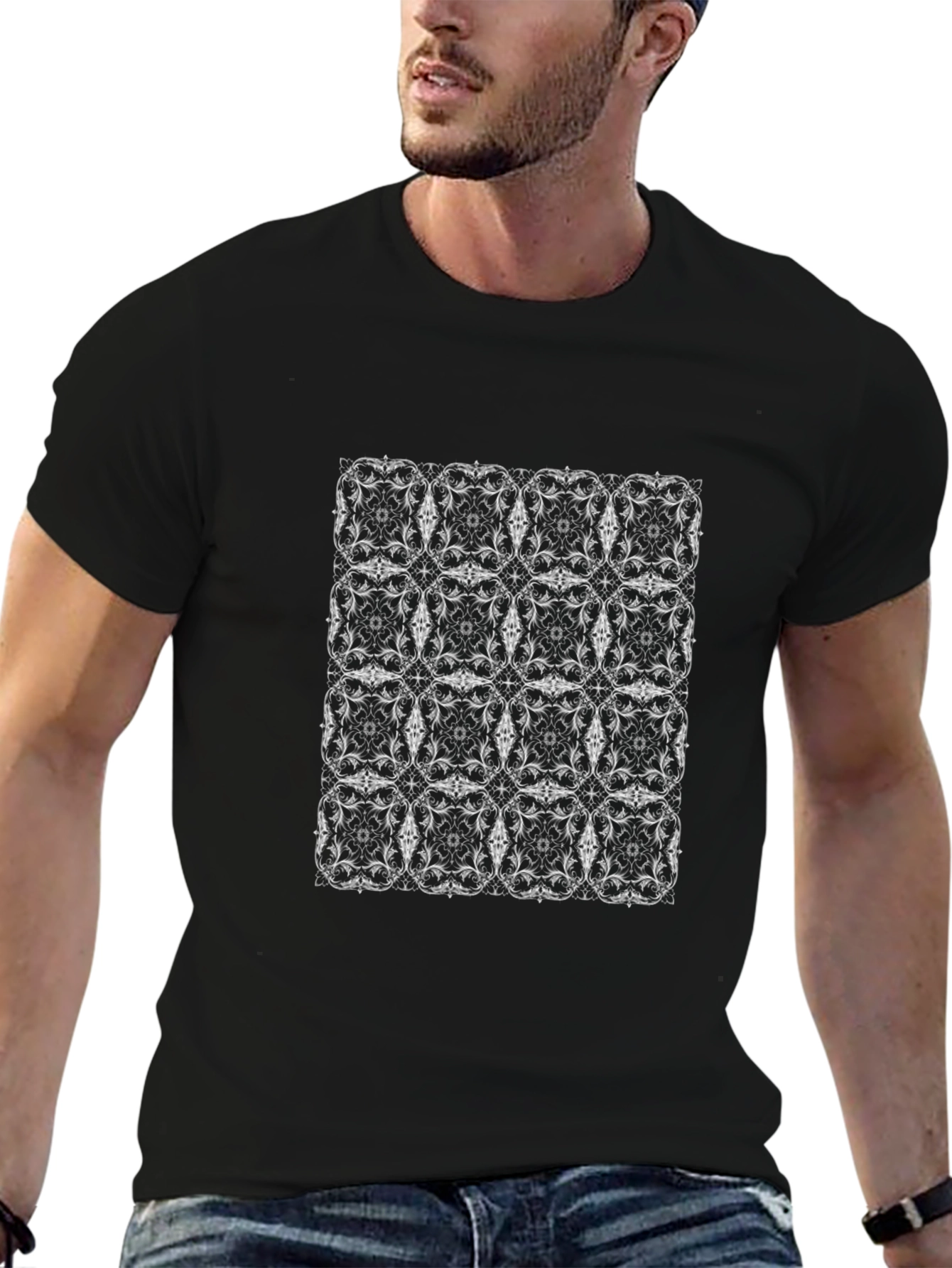 Elegant Patterned Mens Black T-Shirt